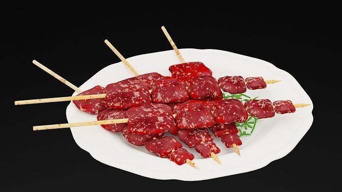 Raw Meat Barbeque Plate Low-poly 3D model 3