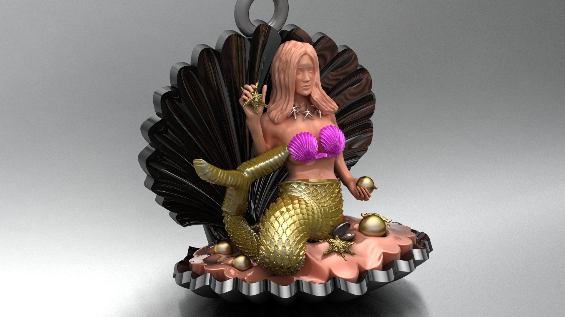 Mermaid Jewelry Pendant Starfish Mussel Shell 3DM STL 3D Model  3D print model_12