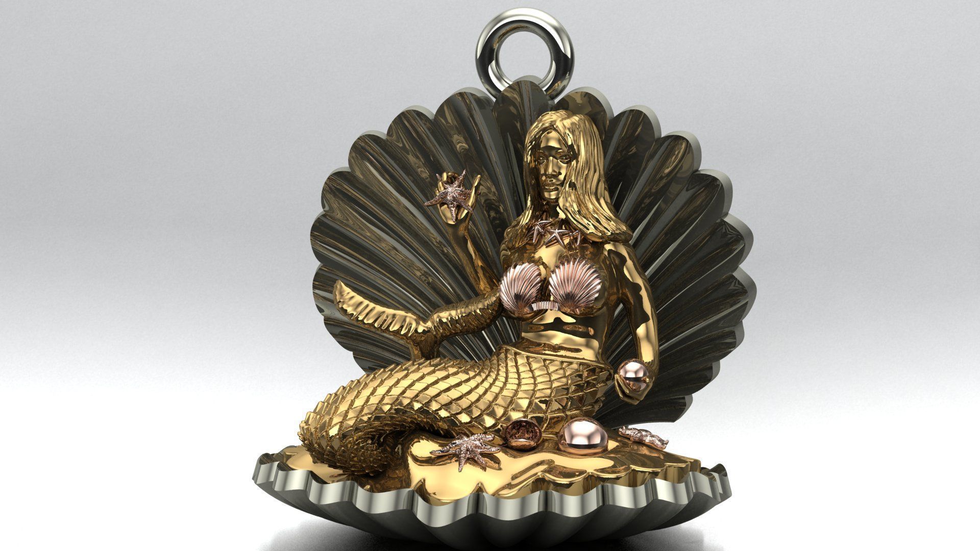 Mermaid Jewelry Pendant Starfish Mussel Shell 3DM STL 3D Model  3D print model_9