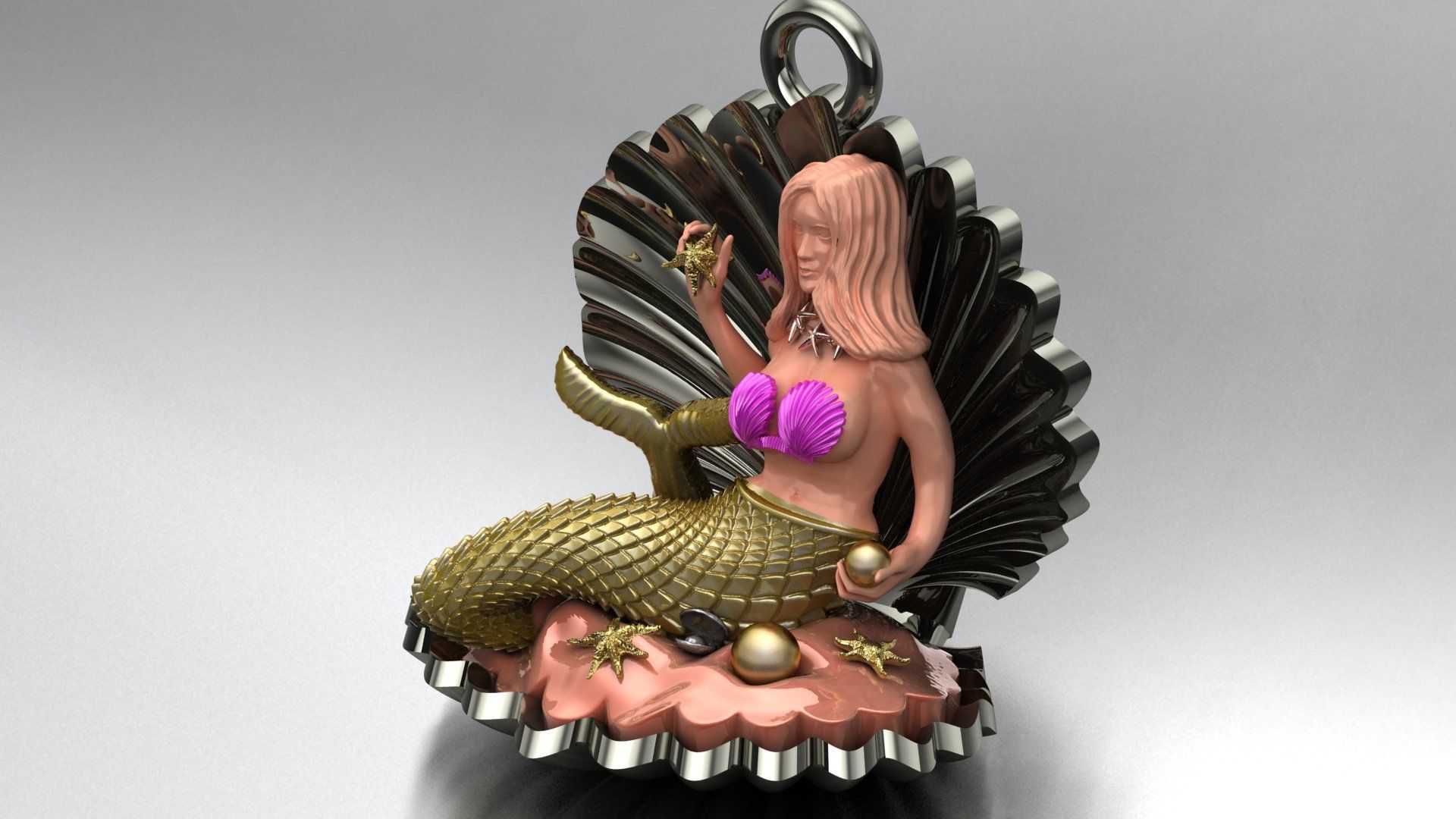 Mermaid Jewelry Pendant Starfish Mussel Shell 3DM STL 3D Model  3D print model_13