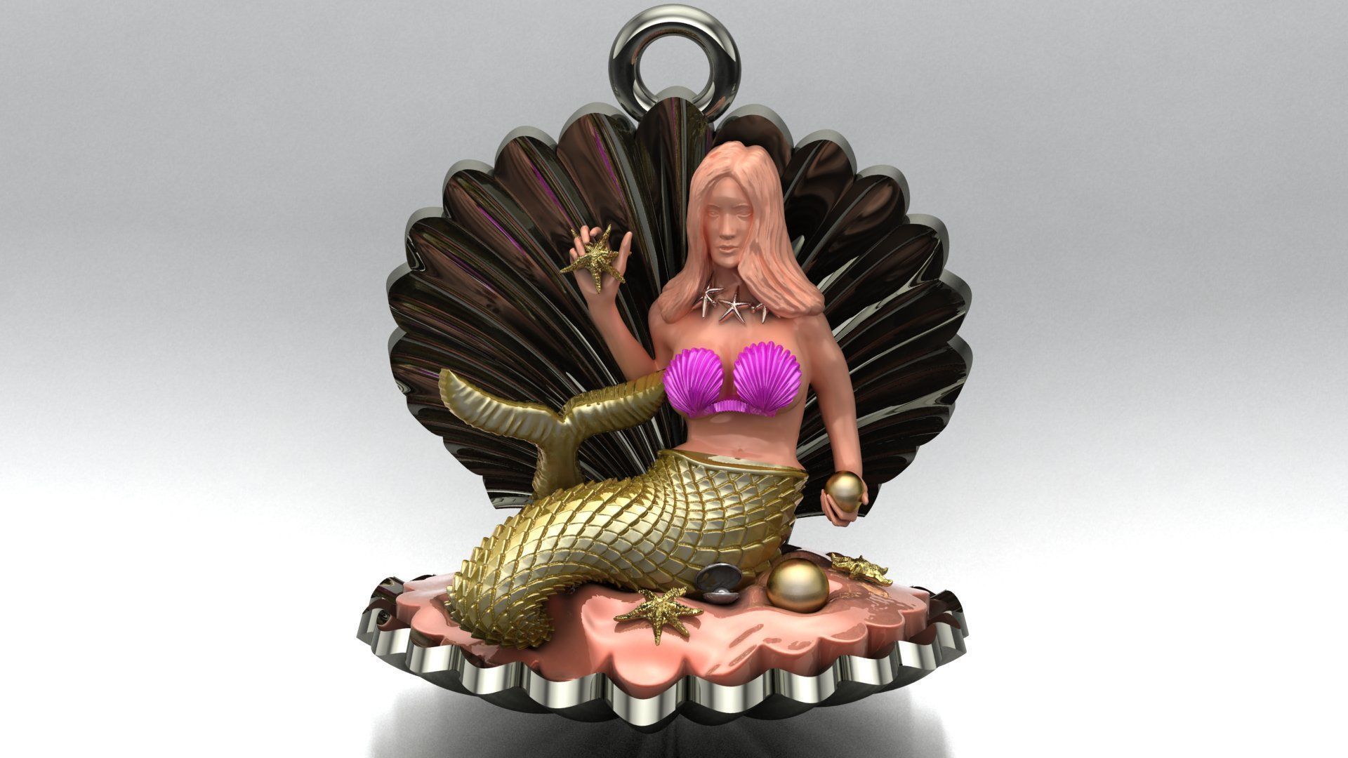 Mermaid Jewelry Pendant Starfish Mussel Shell 3DM STL 3D Model  3D print model_3