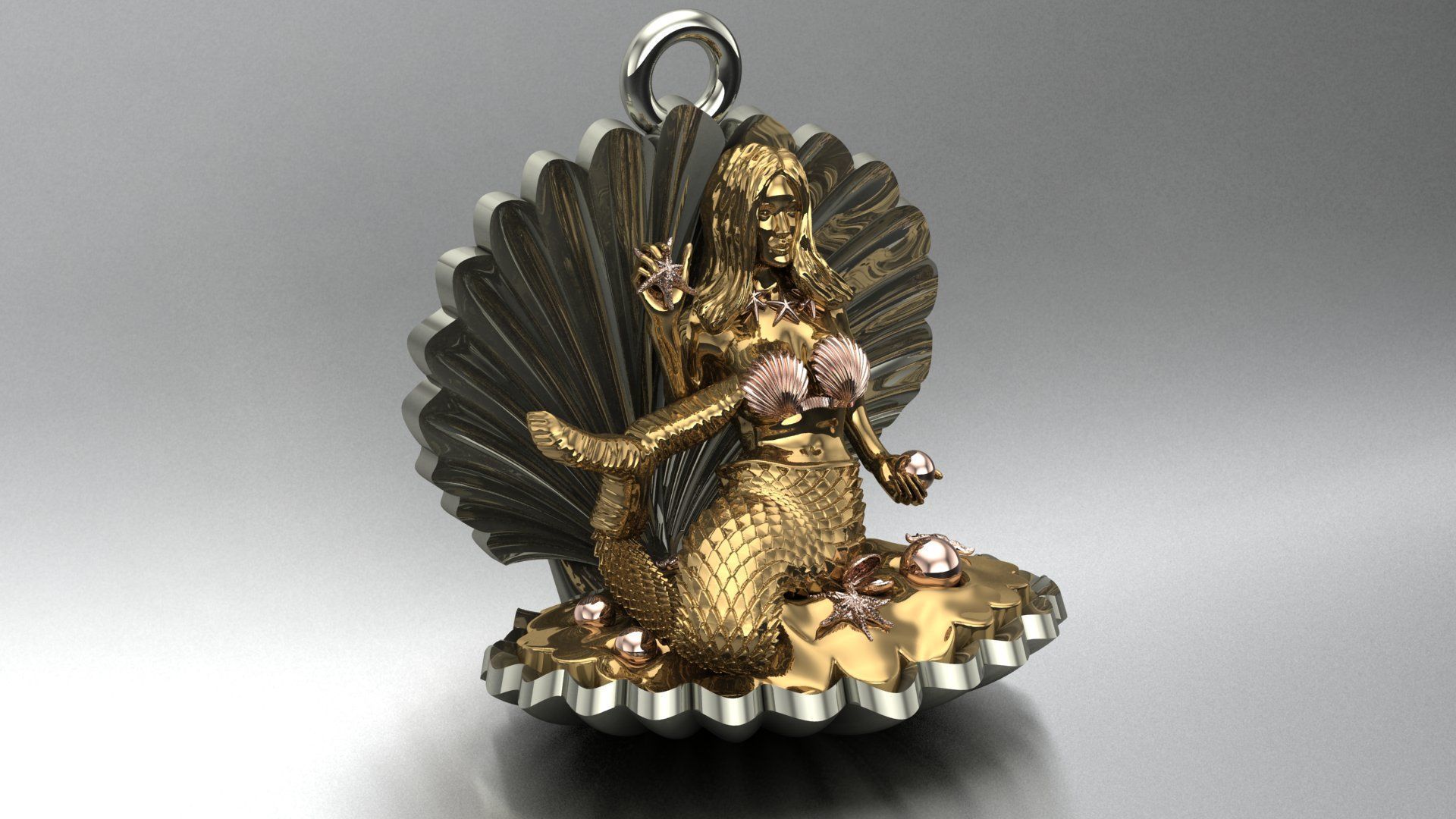 Mermaid Jewelry Pendant Starfish Mussel Shell 3DM STL 3D Model  3D print model_10