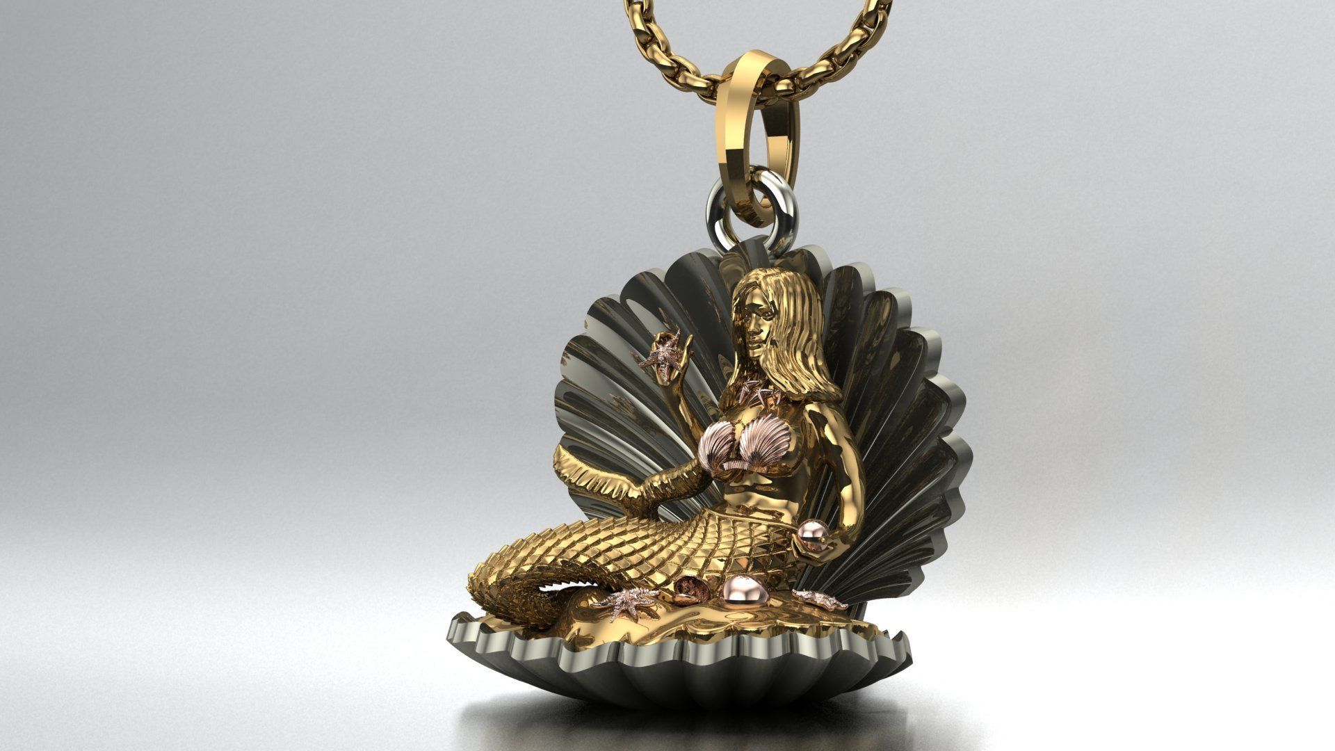 Mermaid Jewelry Pendant Starfish Mussel Shell 3DM STL 3D Model  3D print model_7