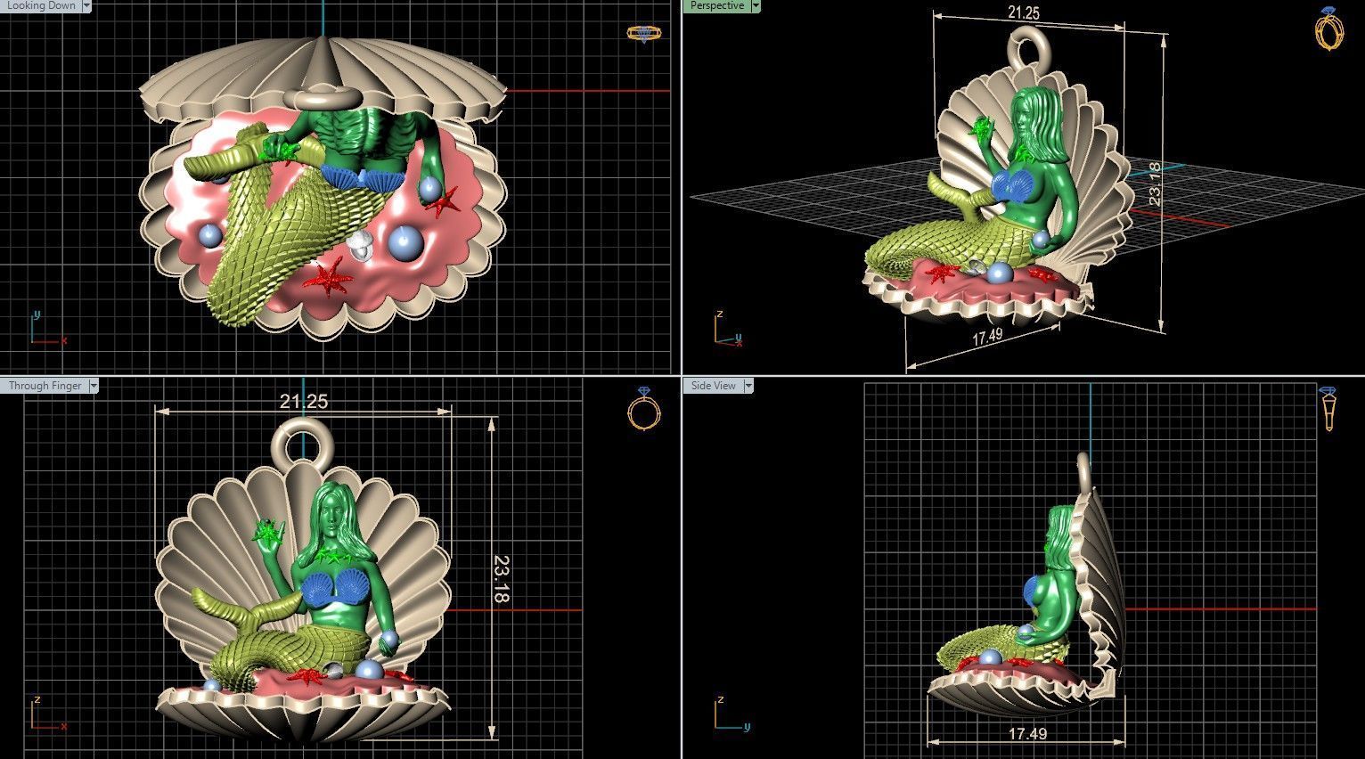 Mermaid Jewelry Pendant Starfish Mussel Shell 3DM STL 3D Model  3D print model_5