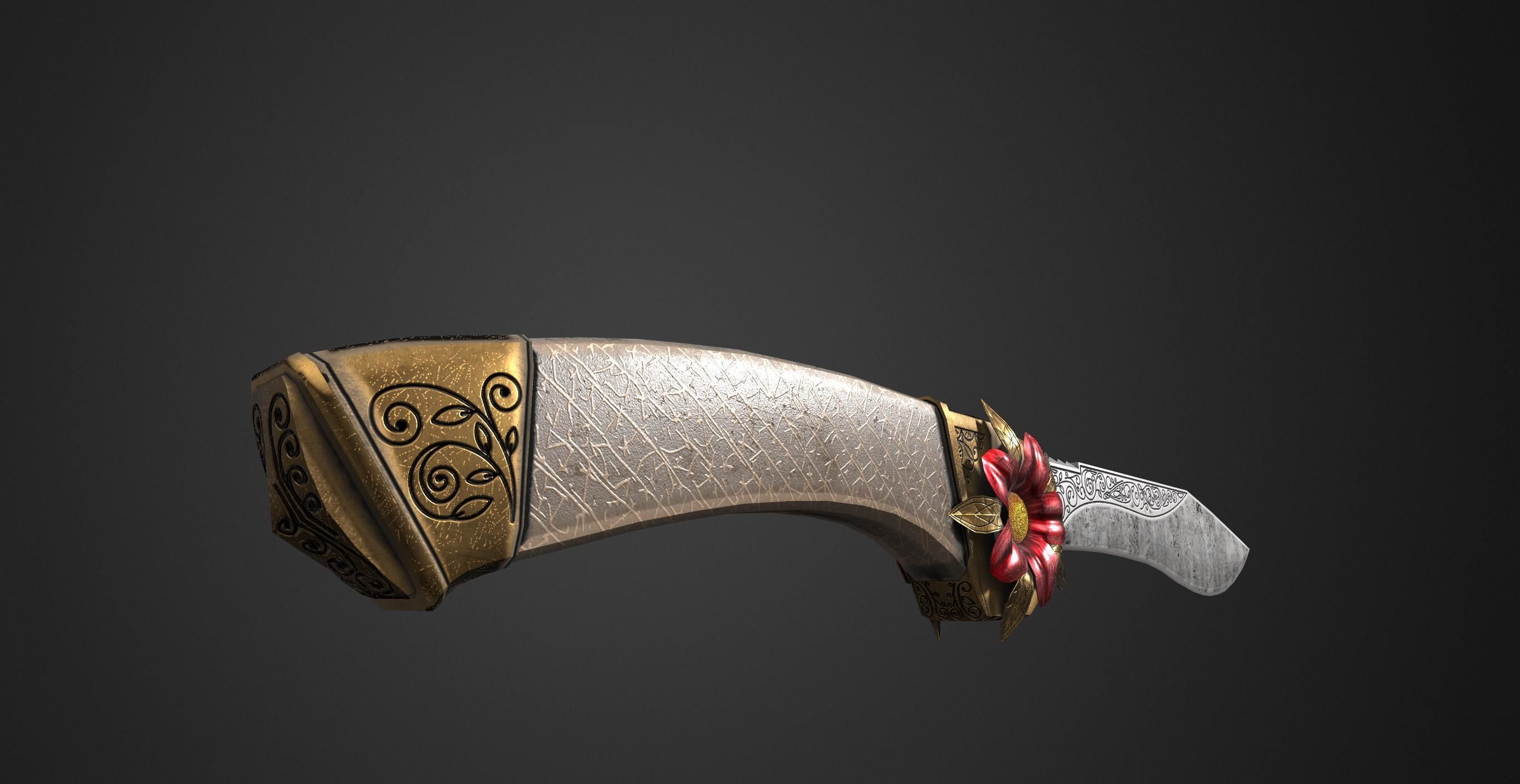 Combat knife Scarlet flower Low-poly 3D model_8