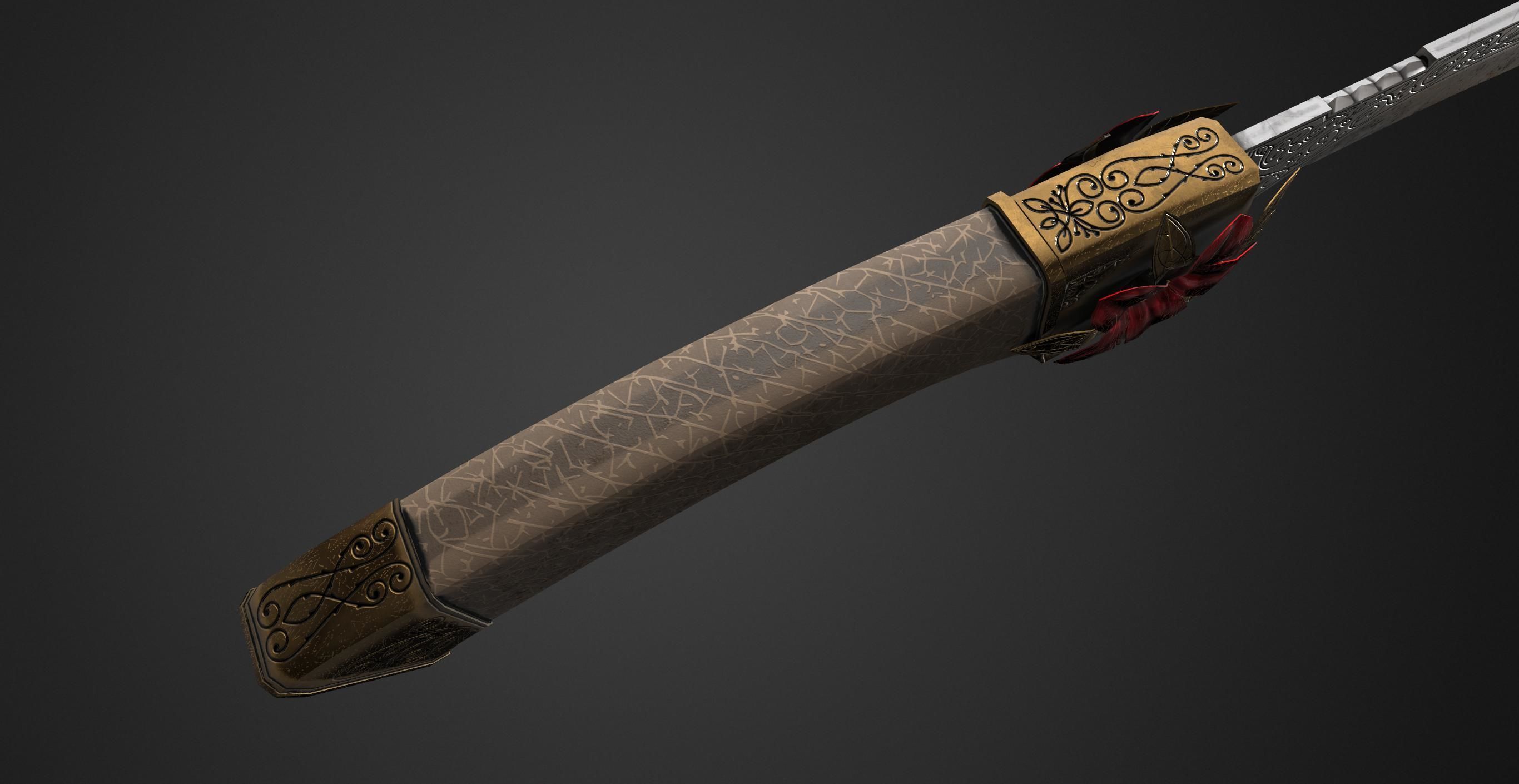 Combat knife Scarlet flower Low-poly 3D model_9