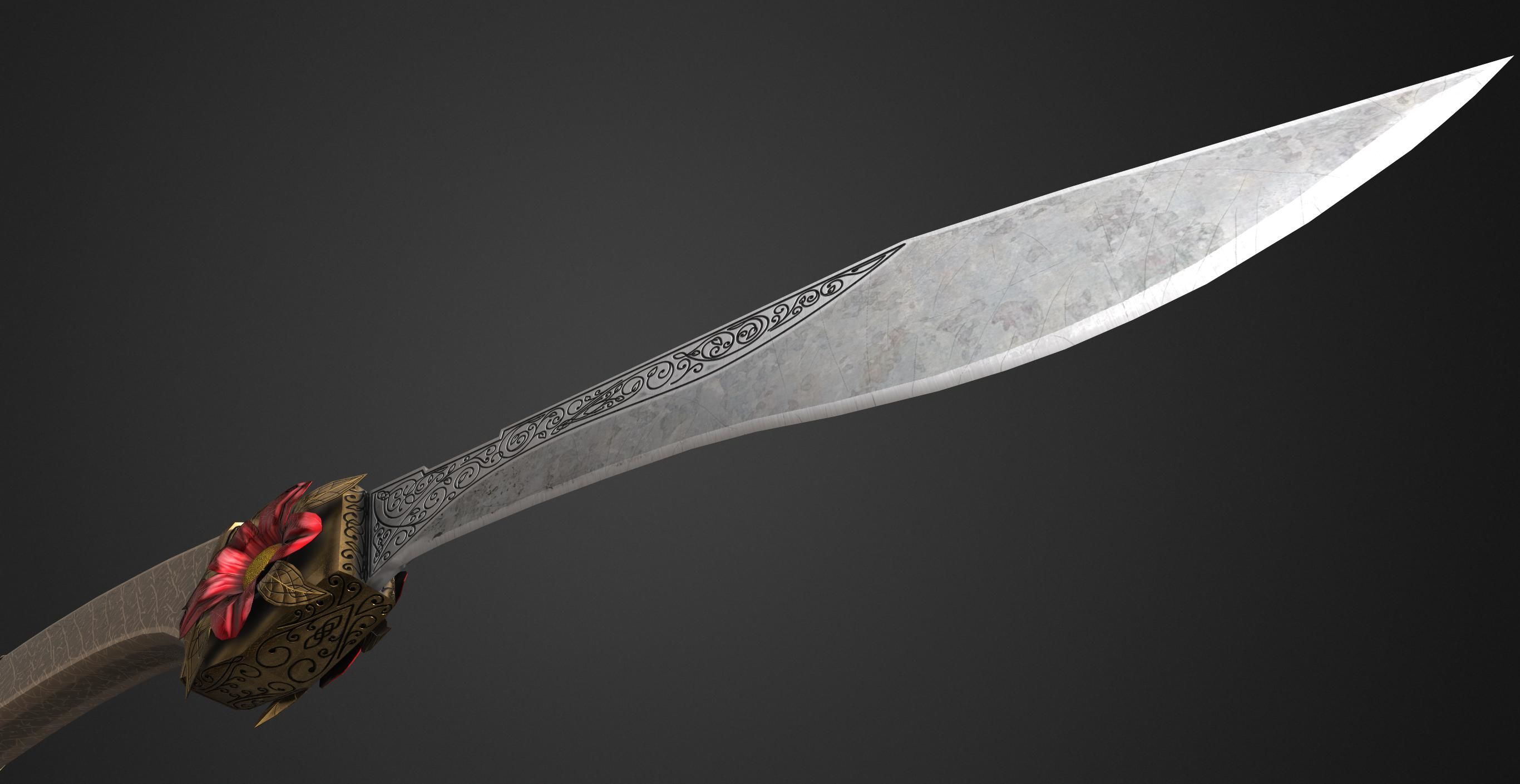 Combat knife Scarlet flower Low-poly 3D model_13