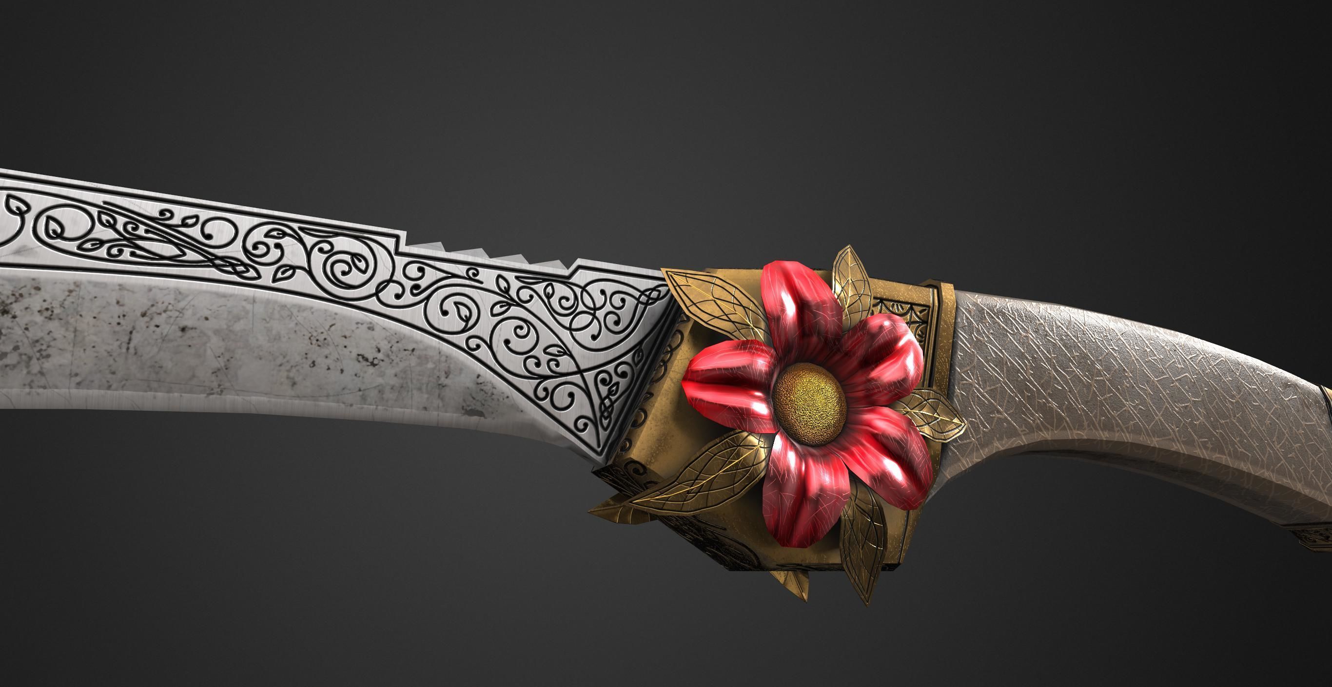 Combat knife Scarlet flower Low-poly 3D model_1