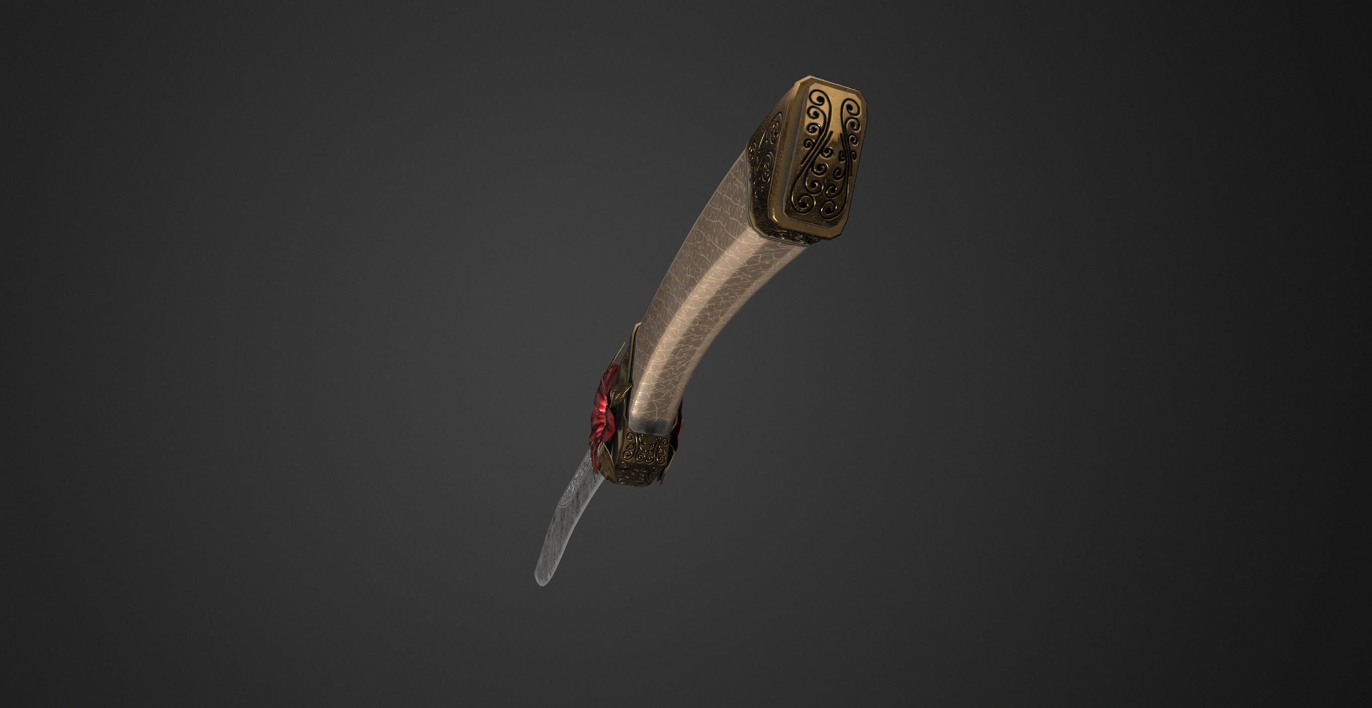 Combat knife Scarlet flower Low-poly 3D model_16