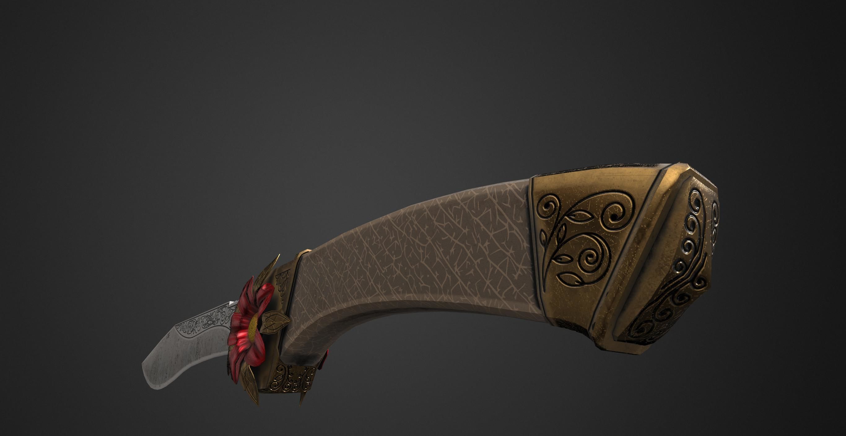 Combat knife Scarlet flower Low-poly 3D model_2