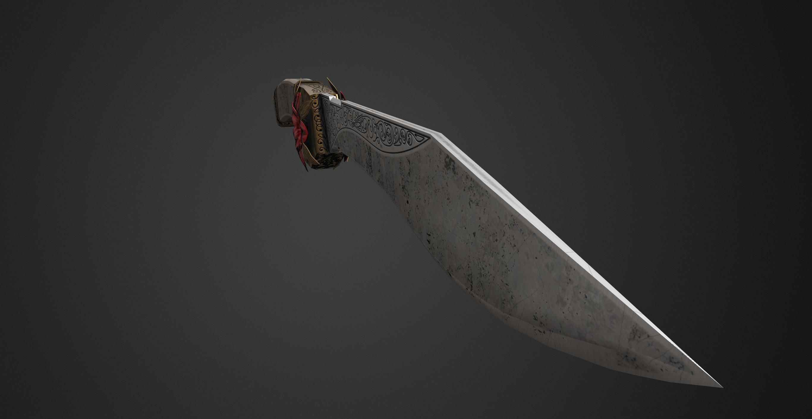 Combat knife Scarlet flower Low-poly 3D model_12