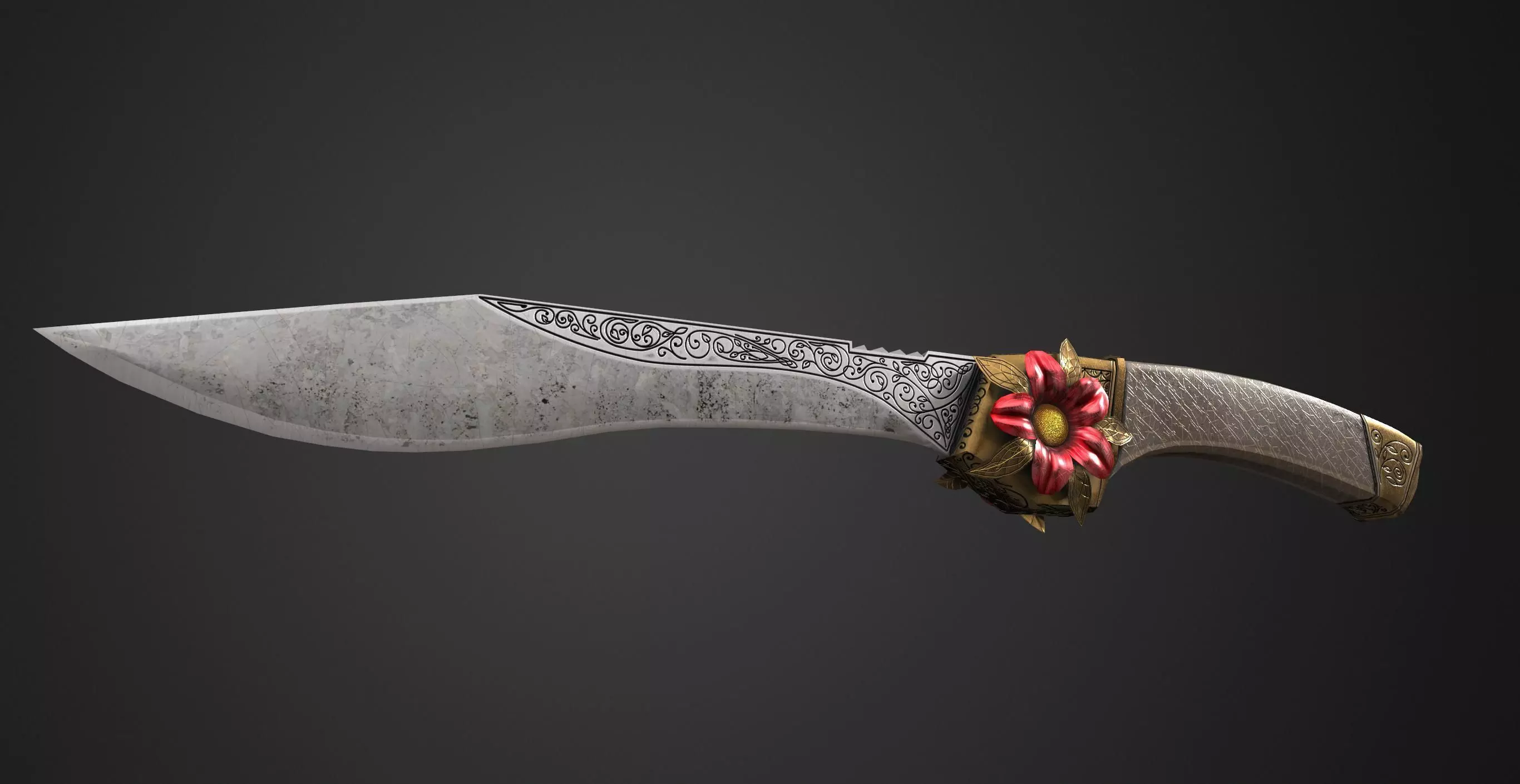Combat knife Scarlet flower Low-poly 3D model_0