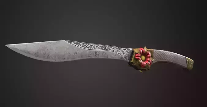 Combat knife Scarlet flower Low-poly 3D model