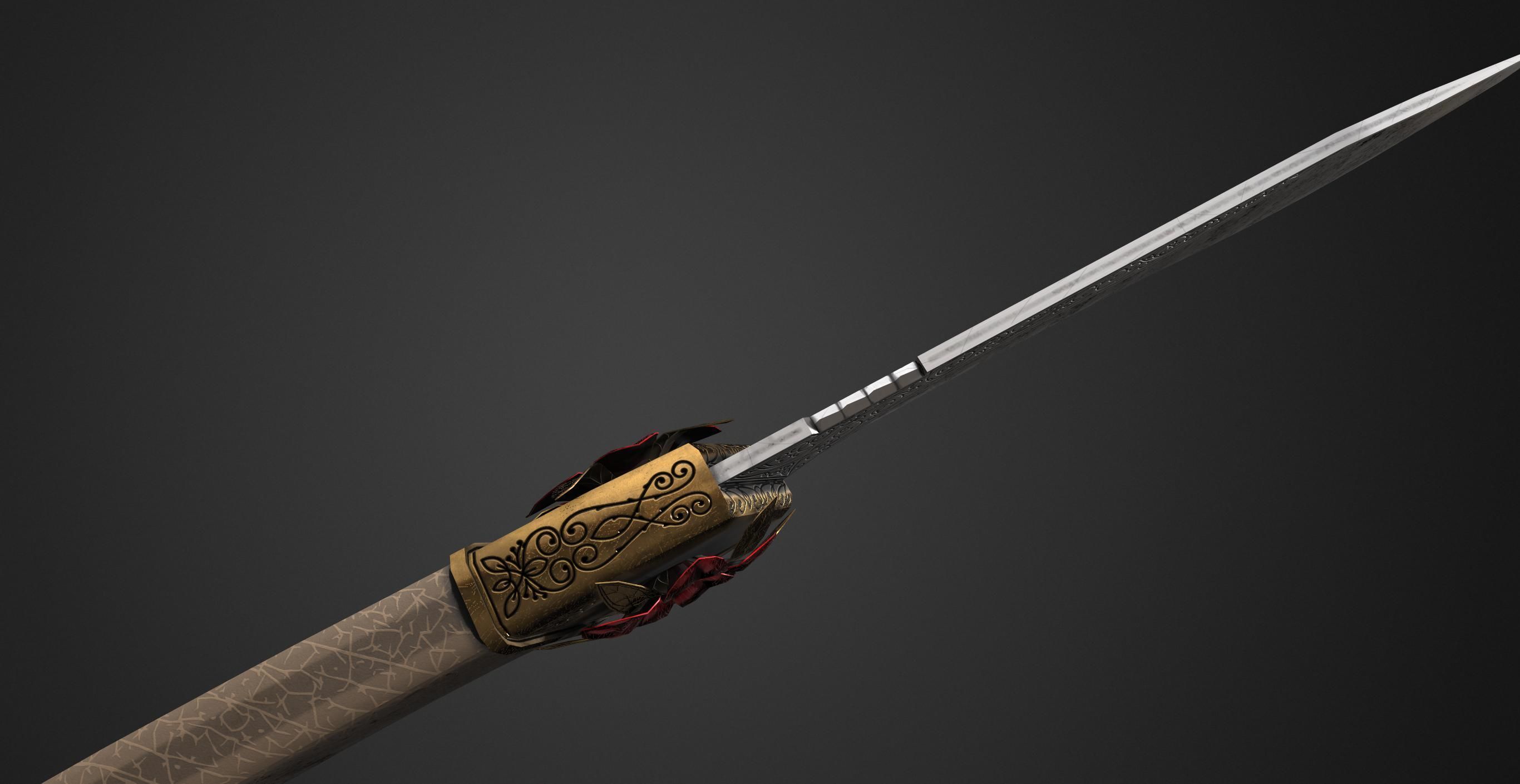 Combat knife Scarlet flower Low-poly 3D model_14