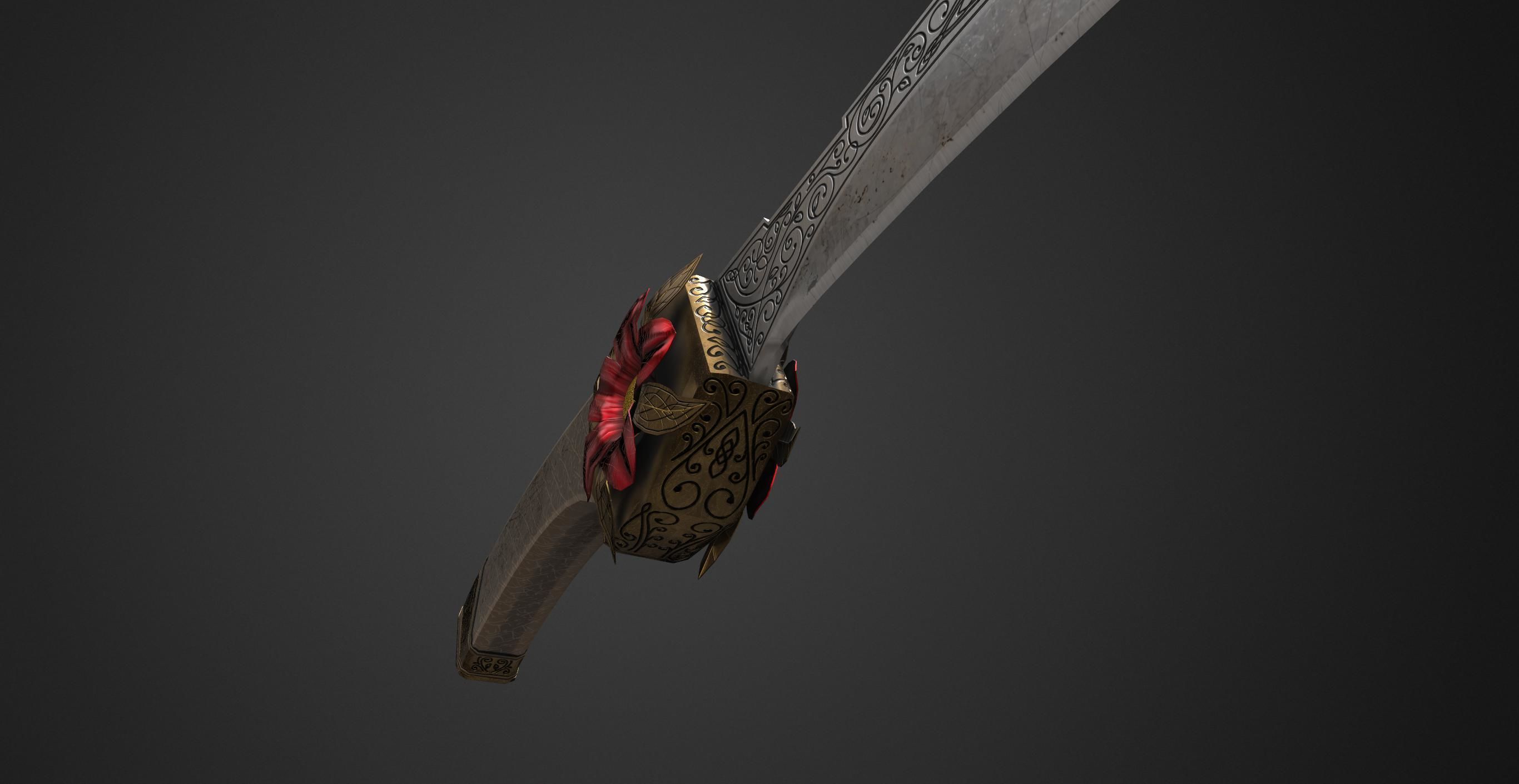 Combat knife Scarlet flower Low-poly 3D model_6