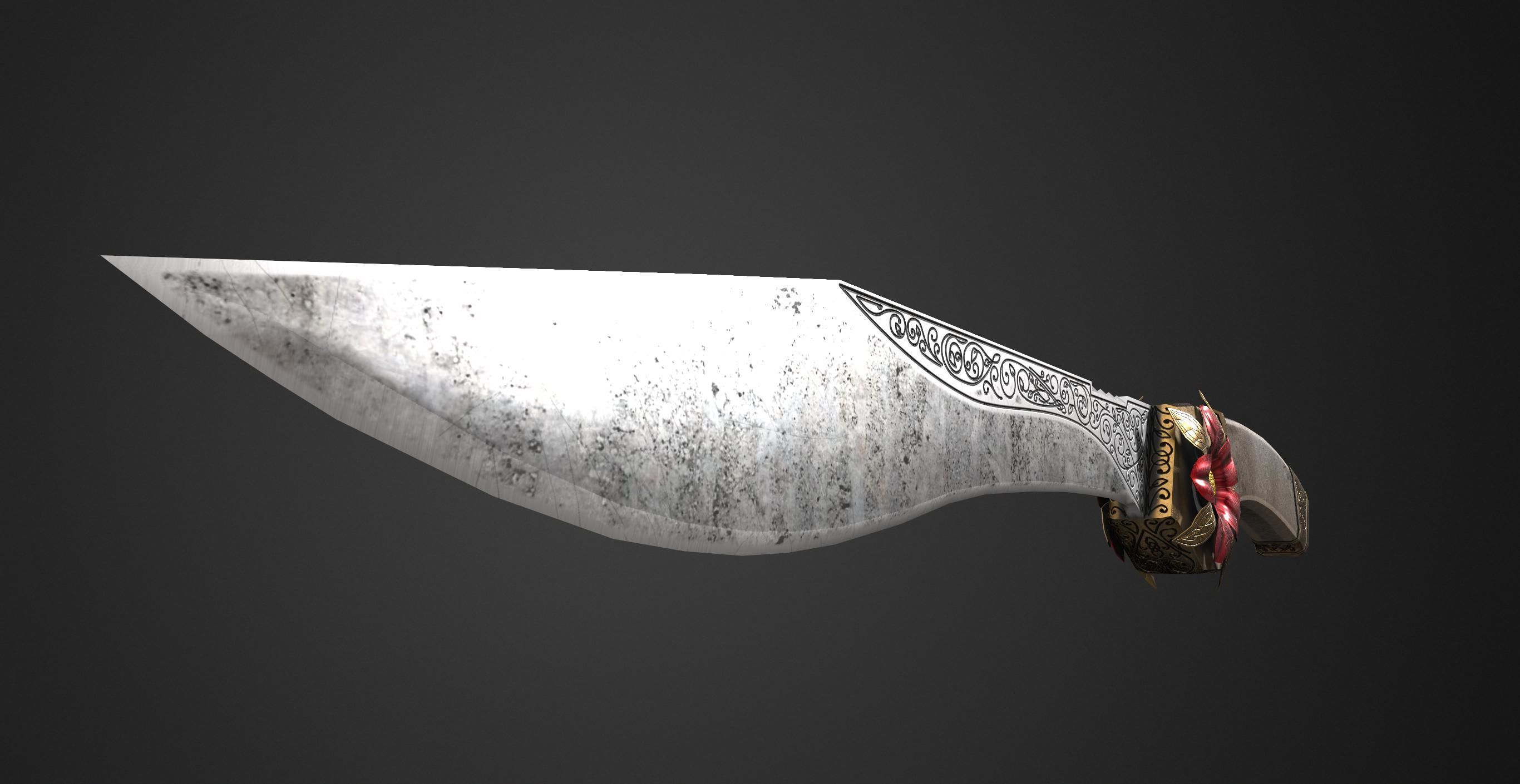 Combat knife Scarlet flower Low-poly 3D model_3