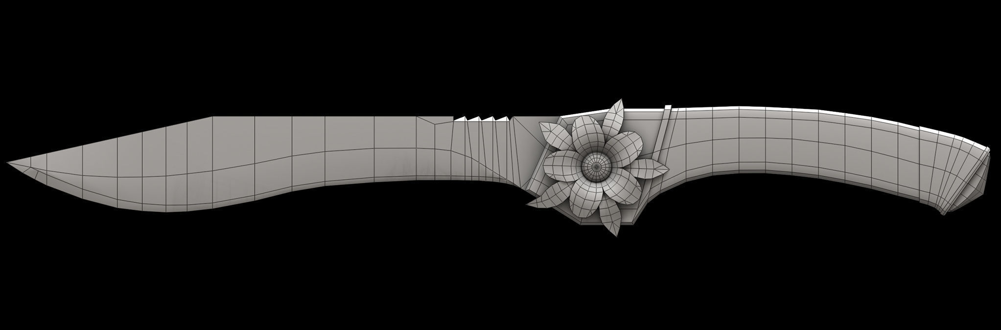 Combat knife Scarlet flower Low-poly 3D model_17