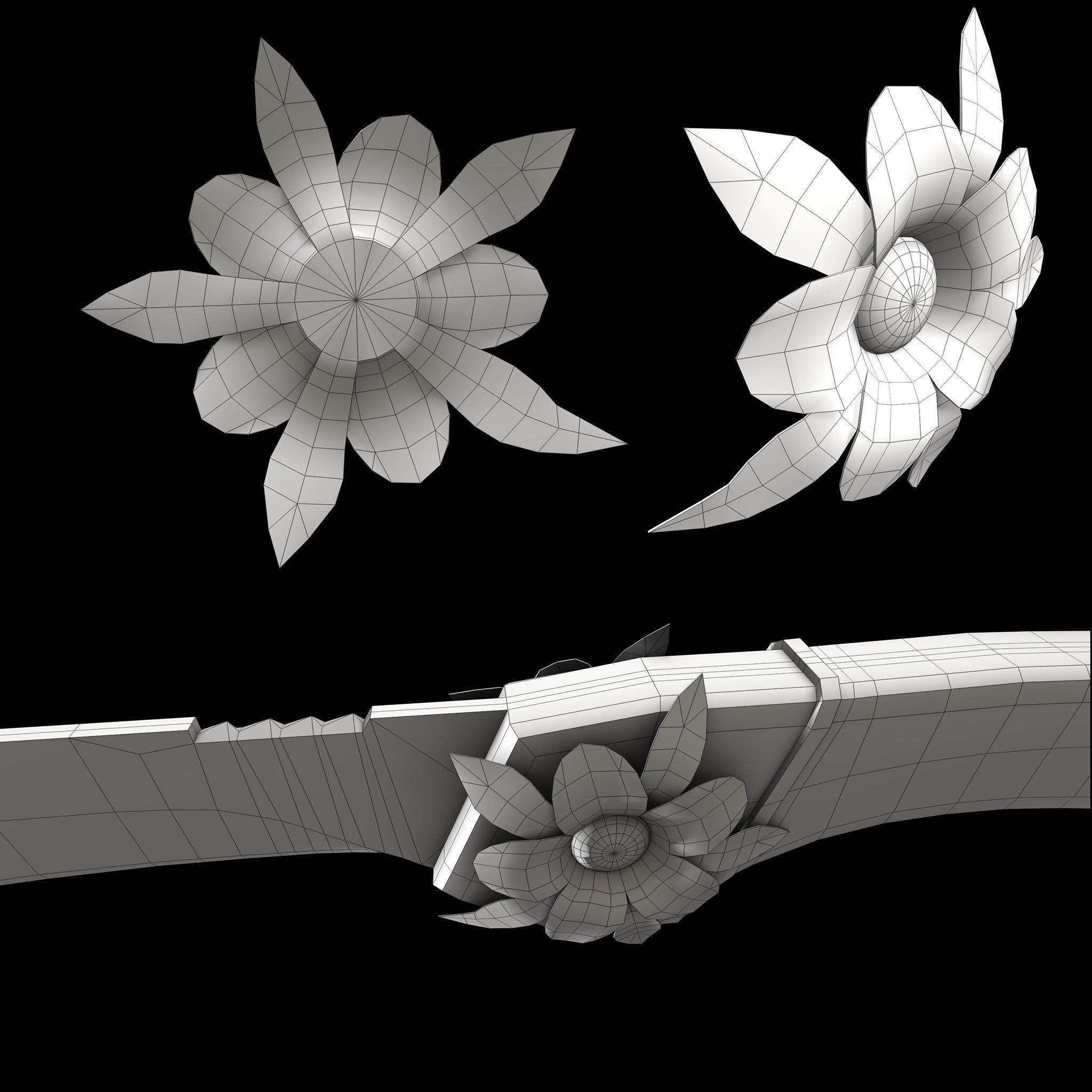 Combat knife Scarlet flower Low-poly 3D model_18