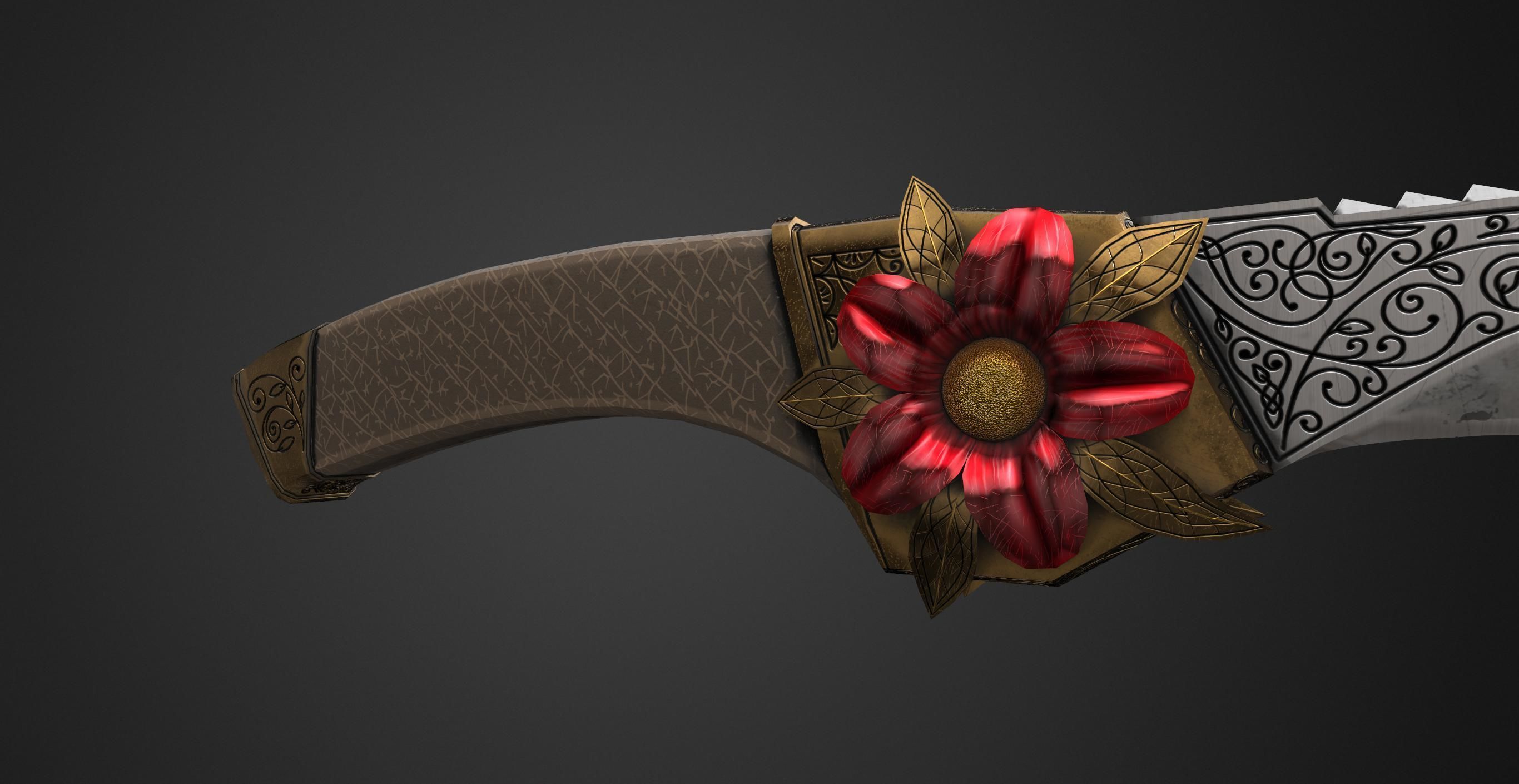 Combat knife Scarlet flower Low-poly 3D model_10