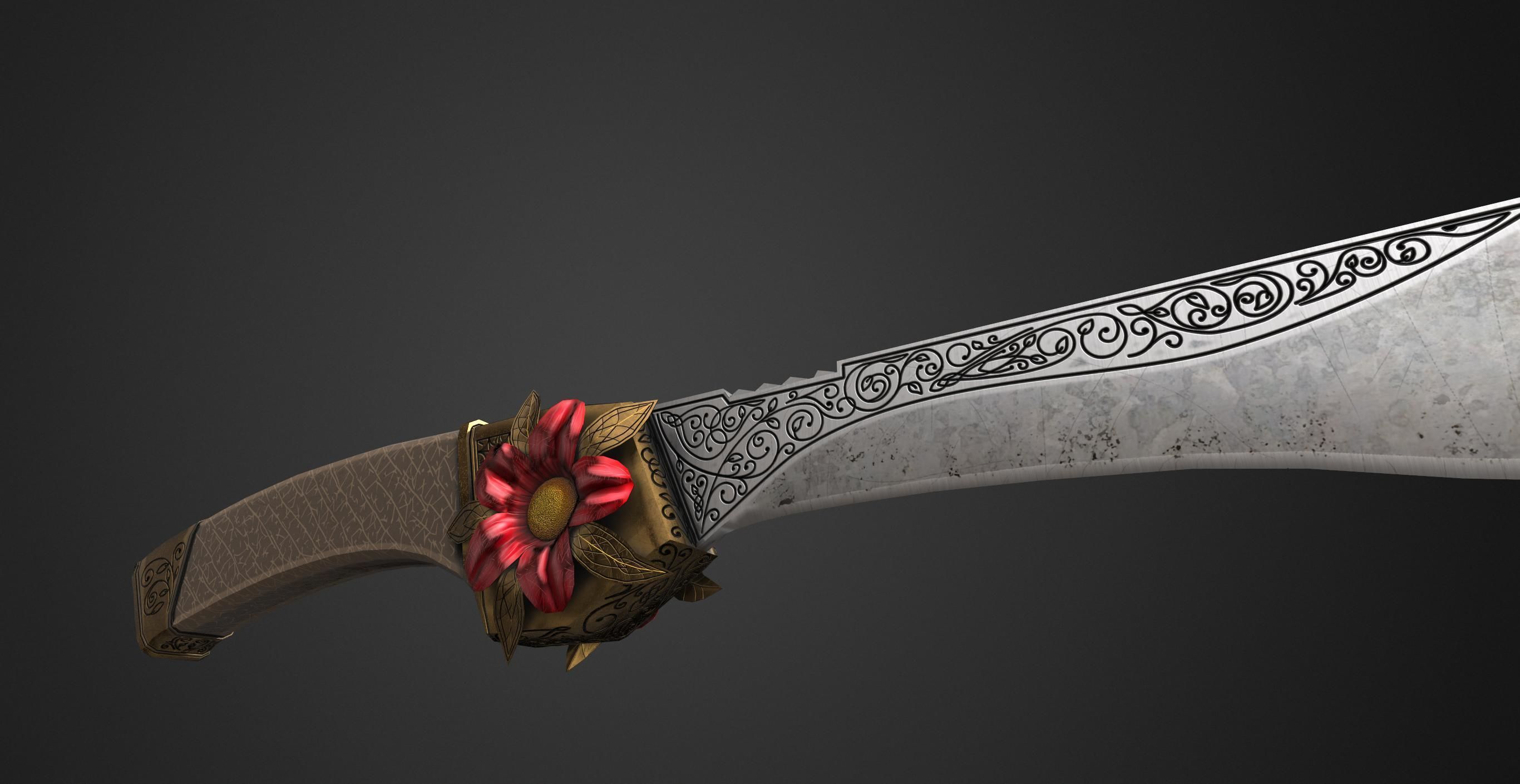 Combat knife Scarlet flower Low-poly 3D model_15