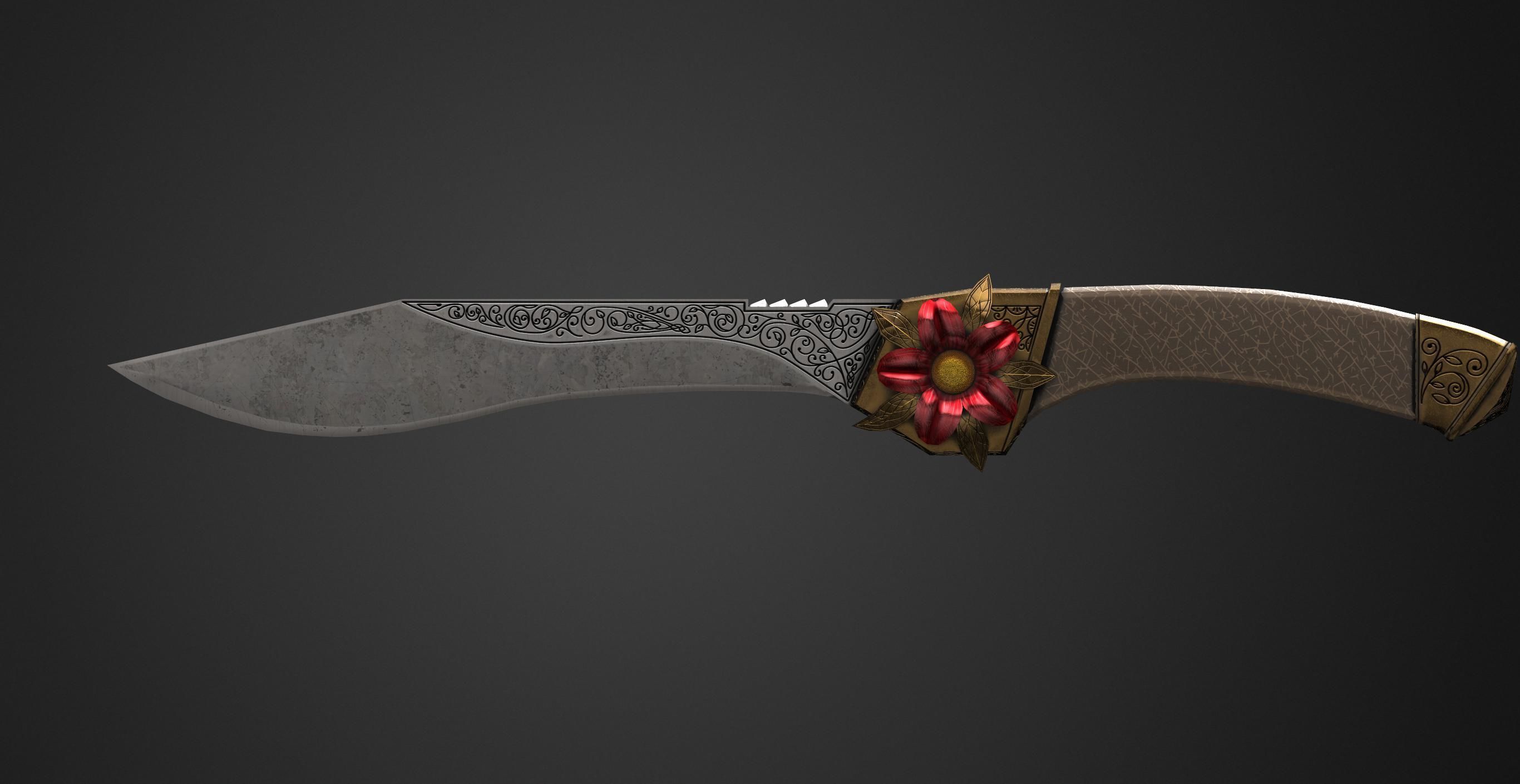 Combat knife Scarlet flower Low-poly 3D model_5
