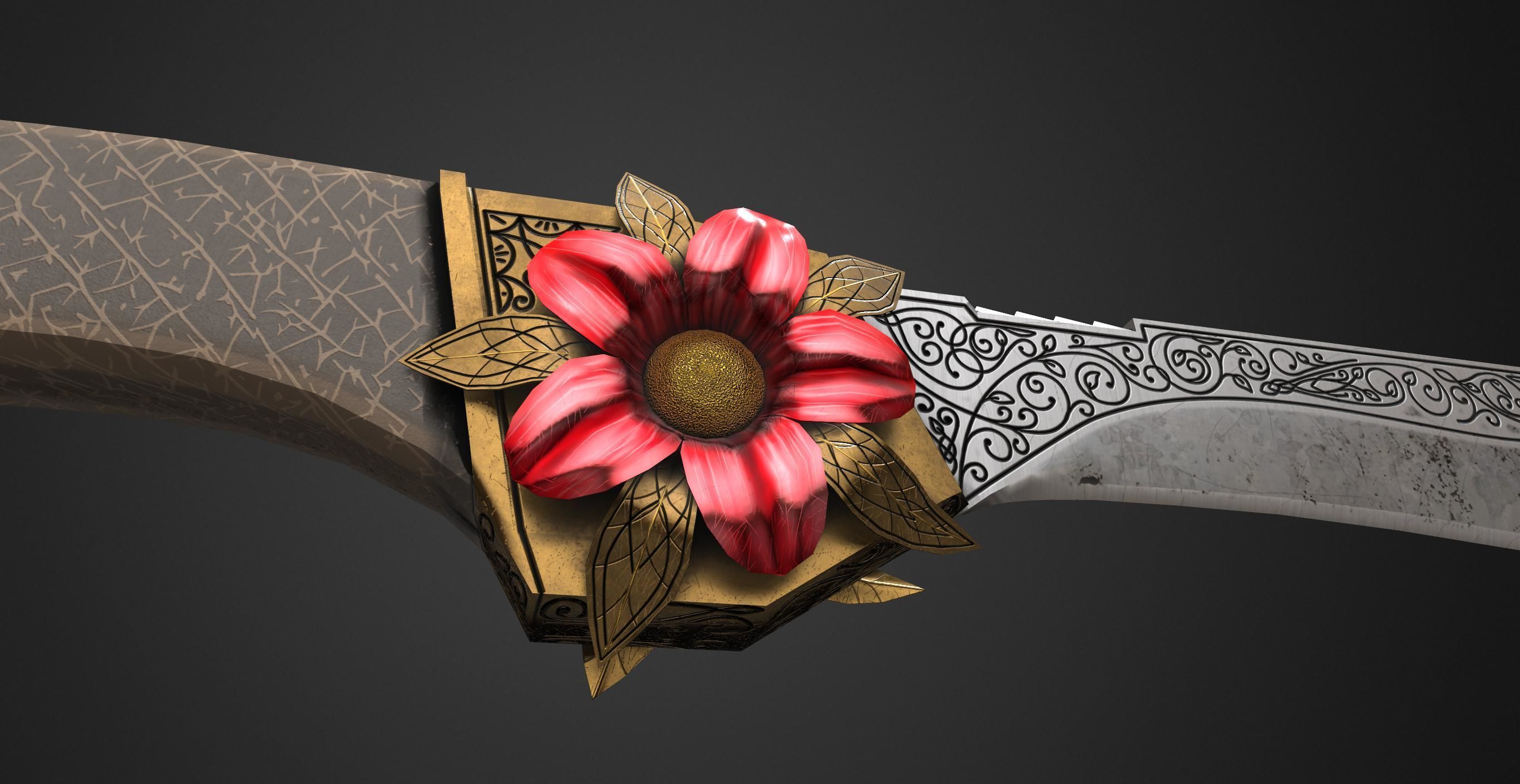 Combat knife Scarlet flower Low-poly 3D model_7
