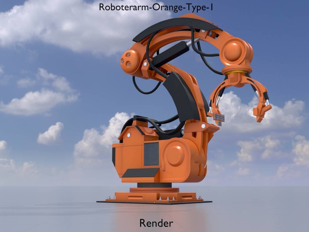 Robot arm Type-1 orange Low-poly 3D model_16