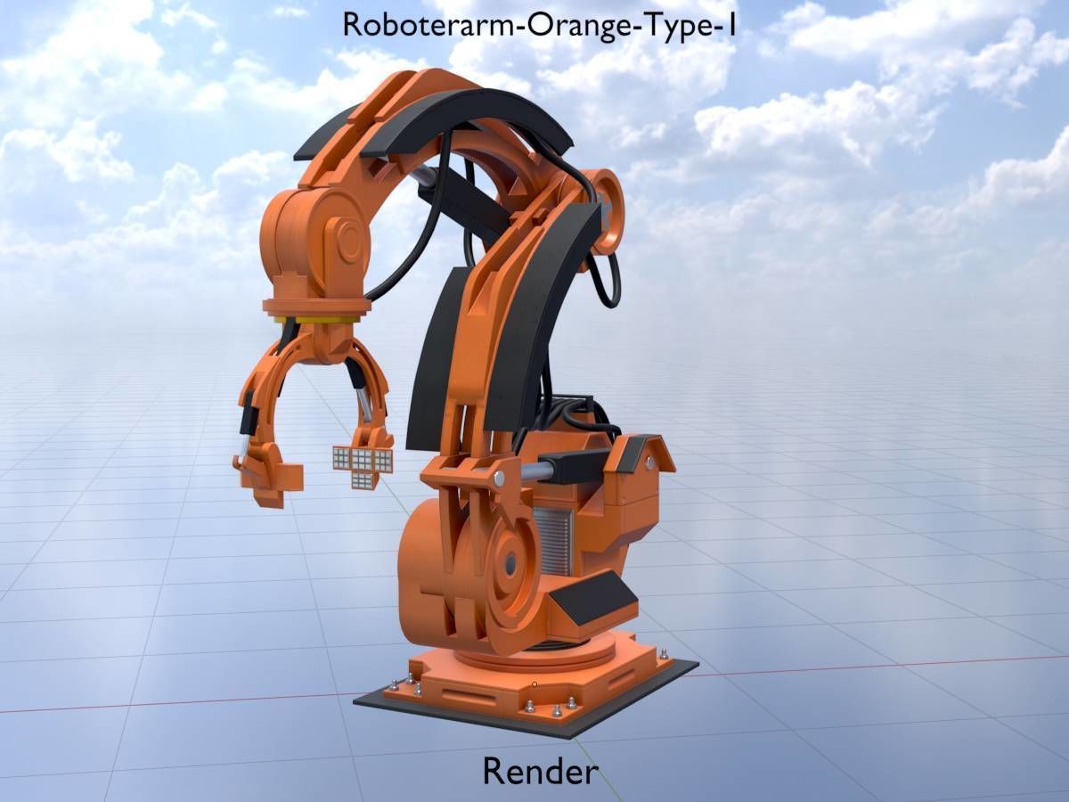Robot arm Type-1 orange Low-poly 3D model_17
