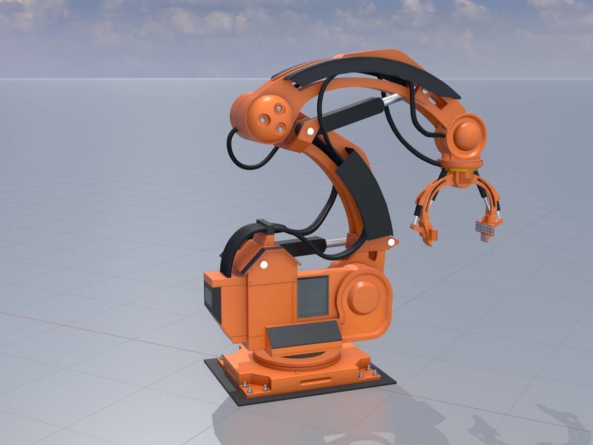 Robot arm Type-1 orange Low-poly 3D model_3