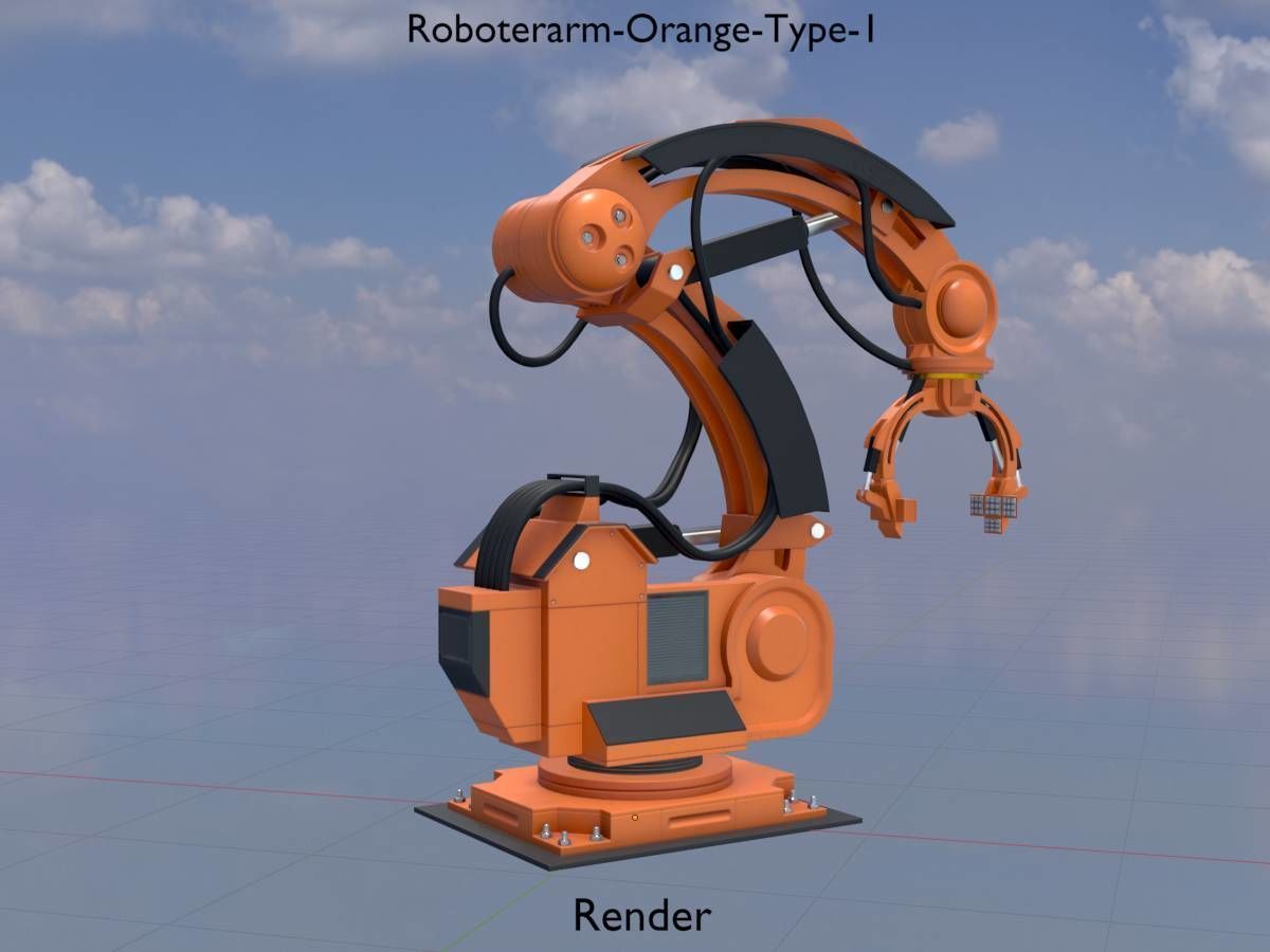 Robot arm Type-1 orange Low-poly 3D model_19