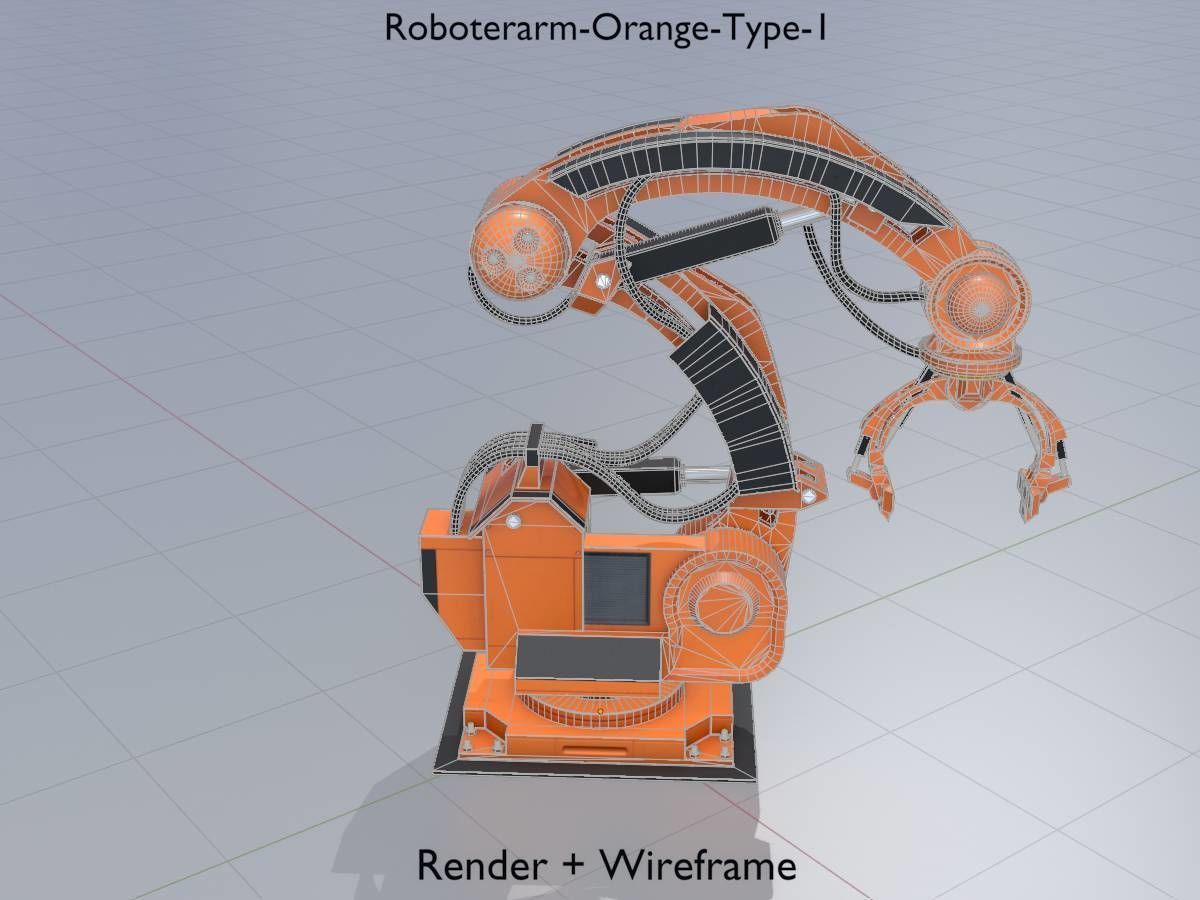Robot arm Type-1 orange Low-poly 3D model_7