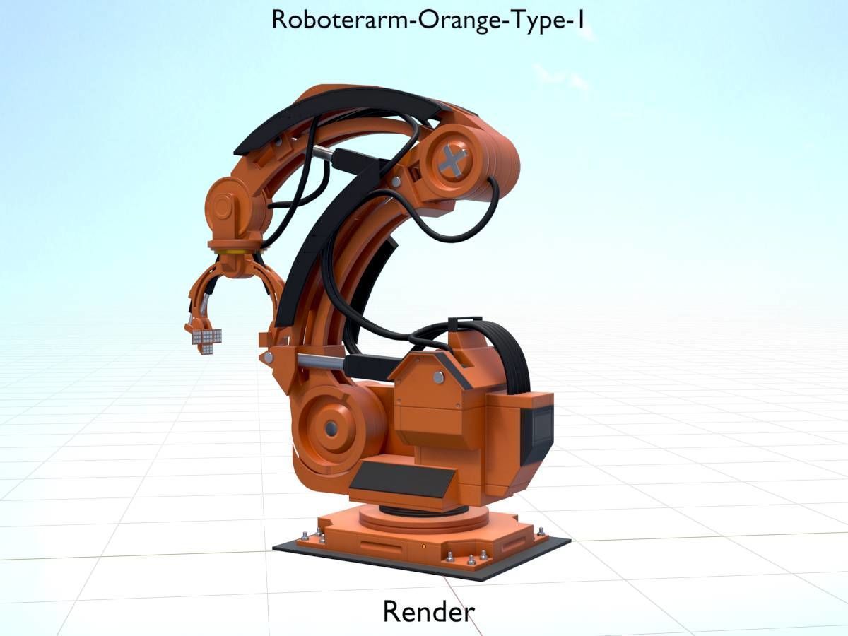 Robot arm Type-1 orange Low-poly 3D model_18