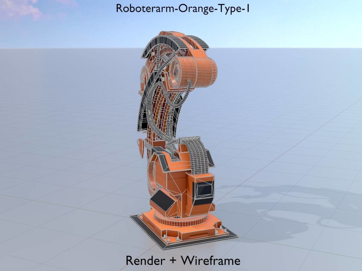 Robot arm Type-1 orange Low-poly 3D model_6