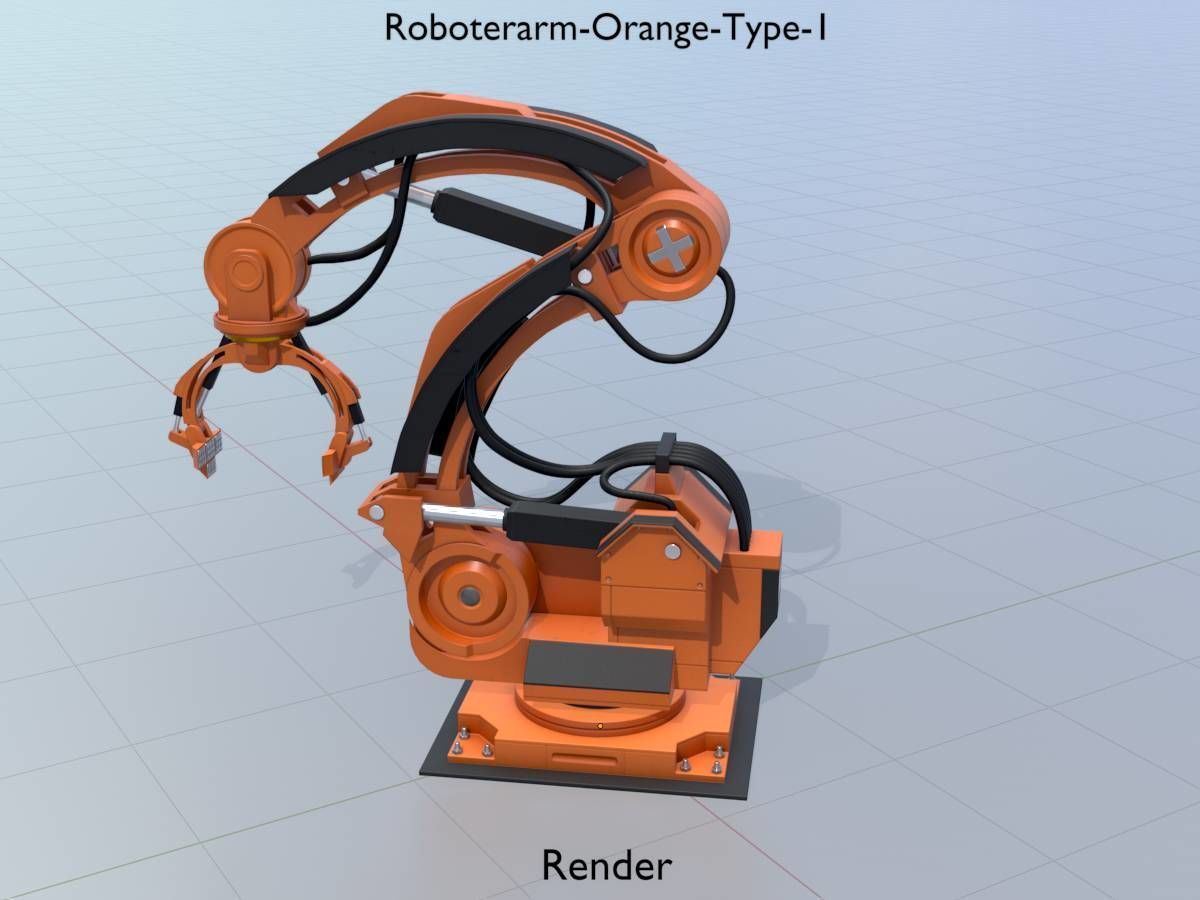 Robot arm Type-1 orange Low-poly 3D model_13