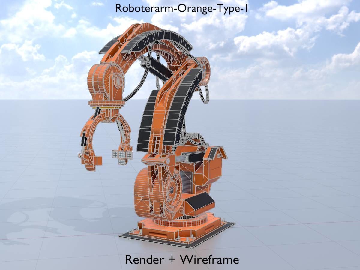 Robot arm Type-1 orange Low-poly 3D model_8