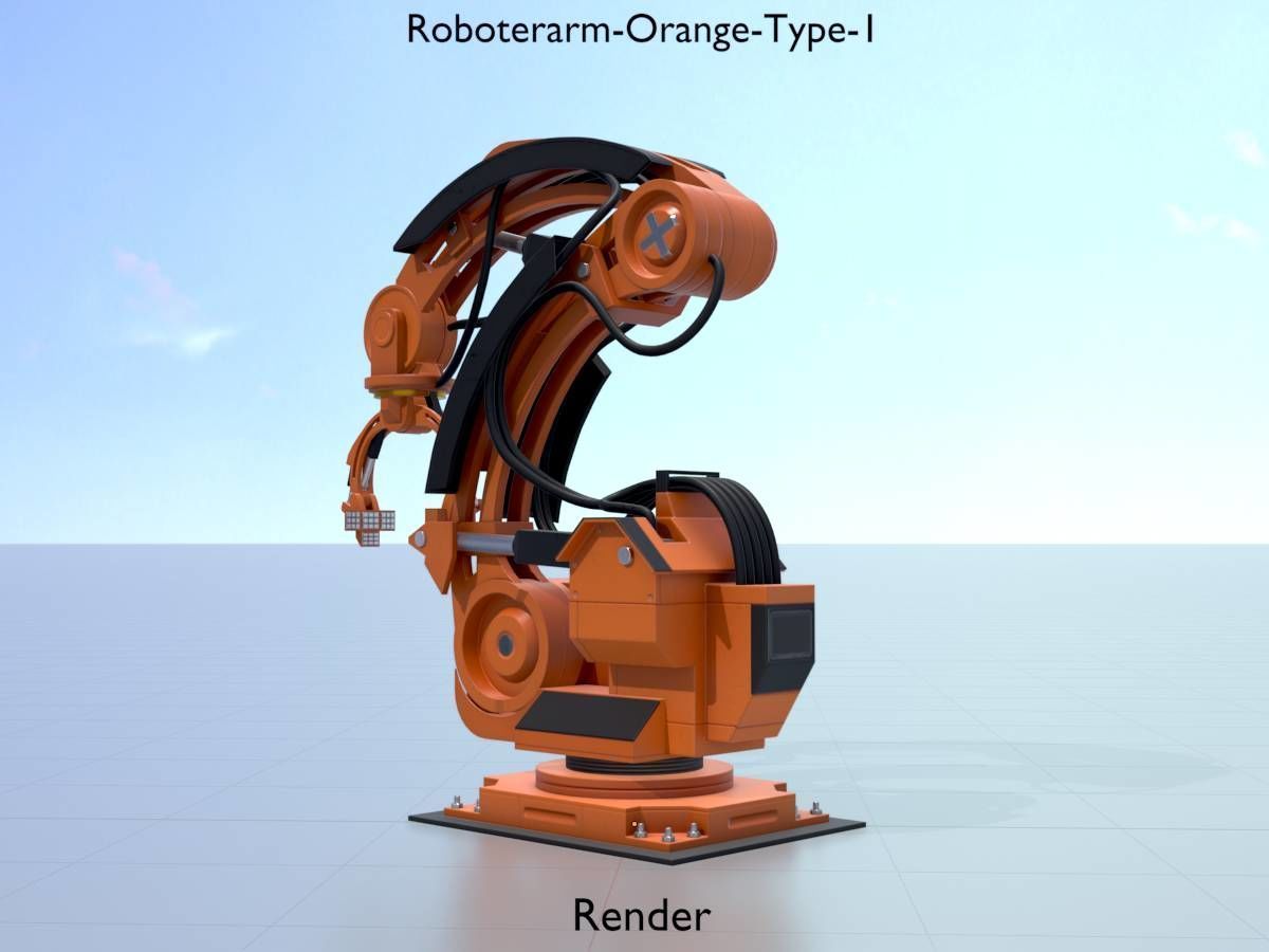 Robot arm Type-1 orange Low-poly 3D model_14