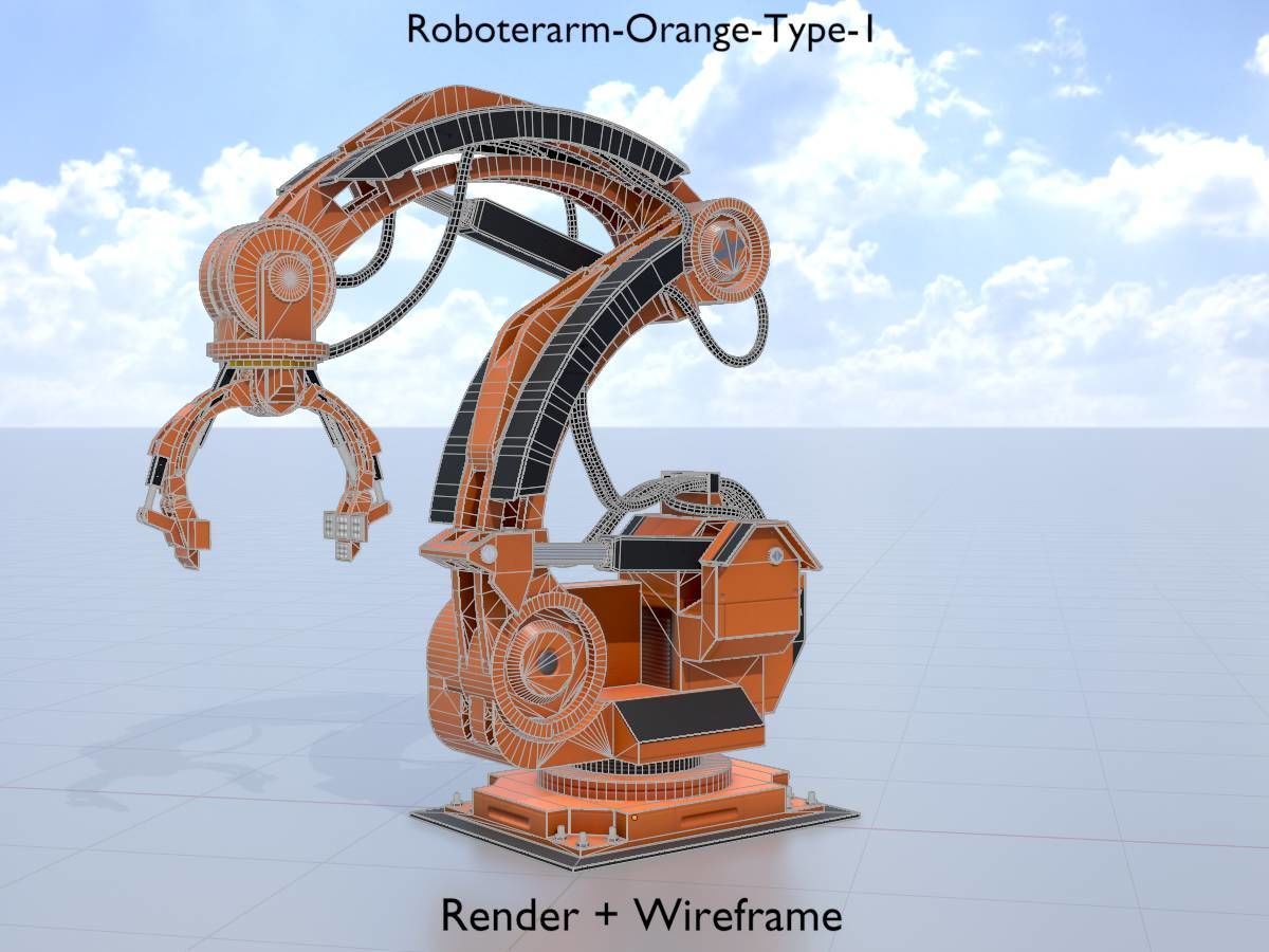 Robot arm Type-1 orange Low-poly 3D model_5