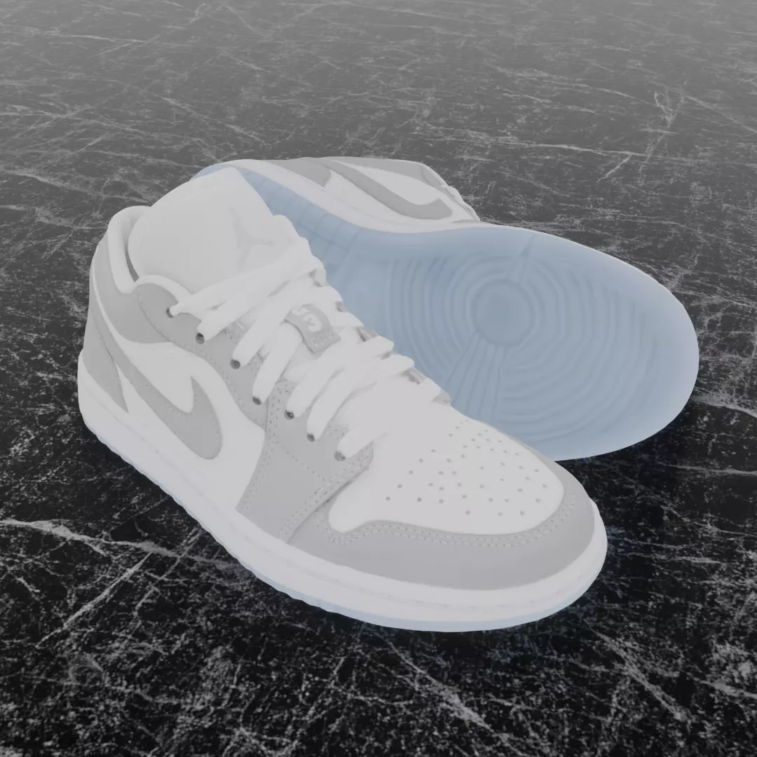 NIKE AIR JORDAN 1 LOW GREY 3D SHOES Low-poly 3D model_0