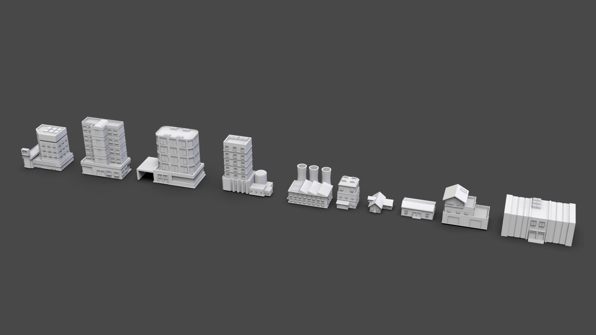 Low Poly City Buildings Pack Of 200 - Game Ready - Untextured  Low-poly 3D model_20