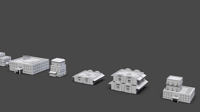 Low Poly City Buildings Pack Of 200 - Game Ready - Untextured  Low-poly 3D model 7