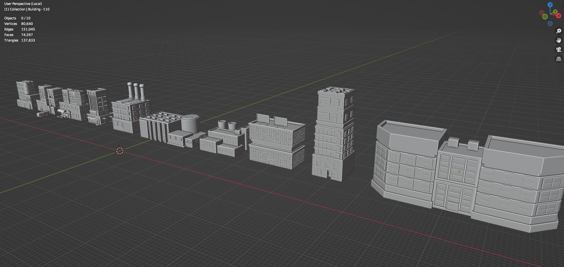 Low Poly City Buildings Pack Of 200 - Game Ready - Untextured  Low-poly 3D model_69