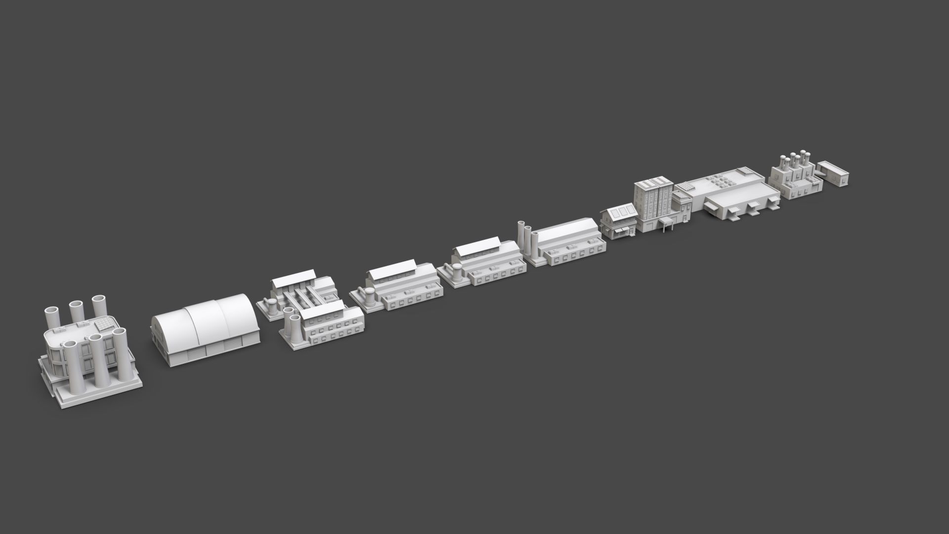 Low Poly City Buildings Pack Of 200 - Game Ready - Untextured  Low-poly 3D model_11