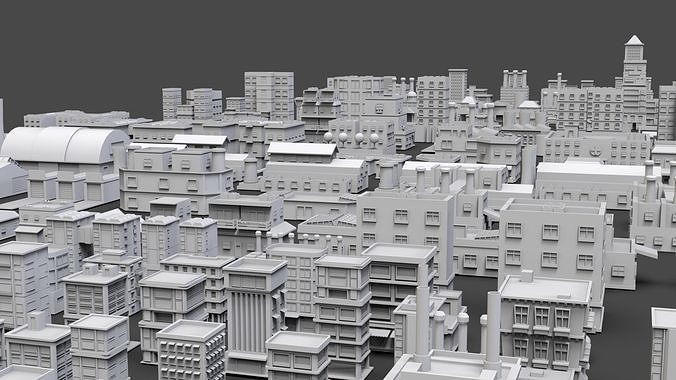 Low Poly City Buildings Pack Of 200 - Game Ready - Untextured  Low-poly 3D model 4