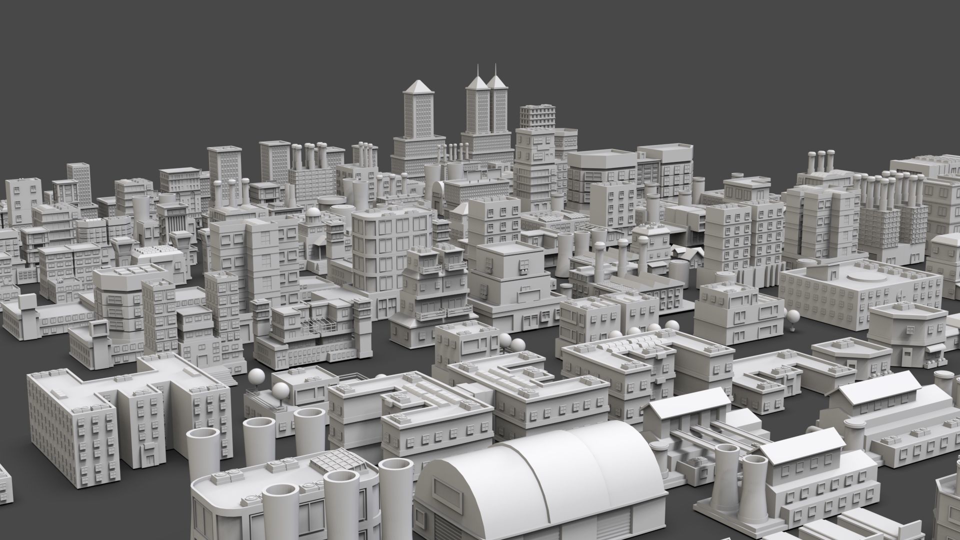 Low Poly City Buildings Pack Of 200 - Game Ready - Untextured  Low-poly 3D model_63