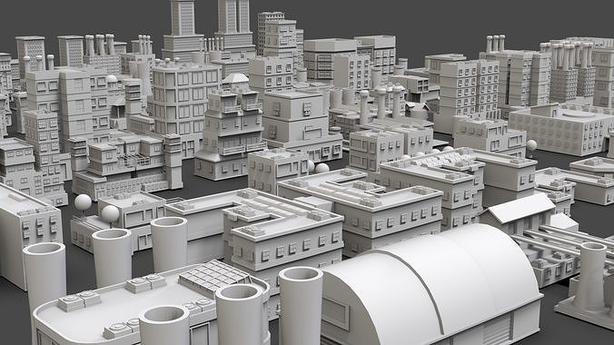 Low Poly City Buildings Pack Of 200 - Game Ready - Untextured  Low-poly 3D model 5