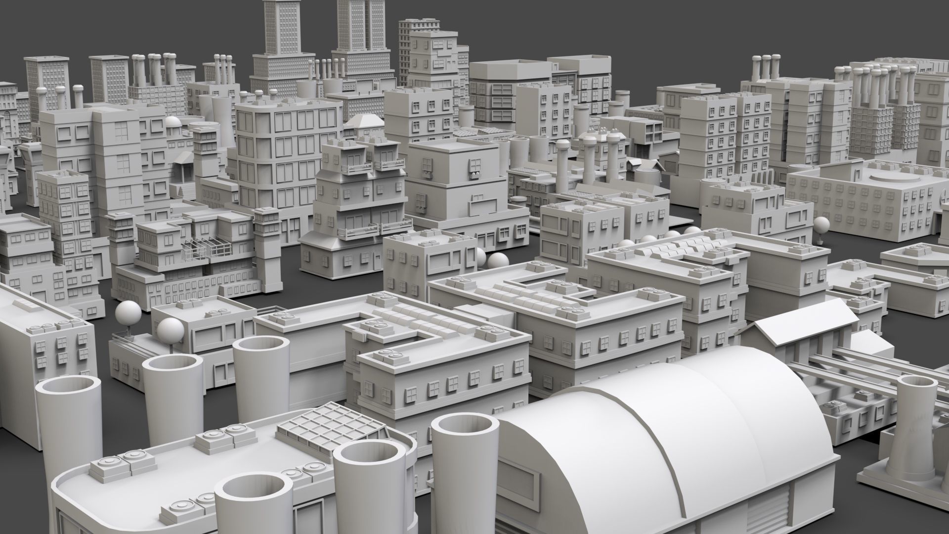 Low Poly City Buildings Pack Of 200 - Game Ready - Untextured  Low-poly 3D model_4