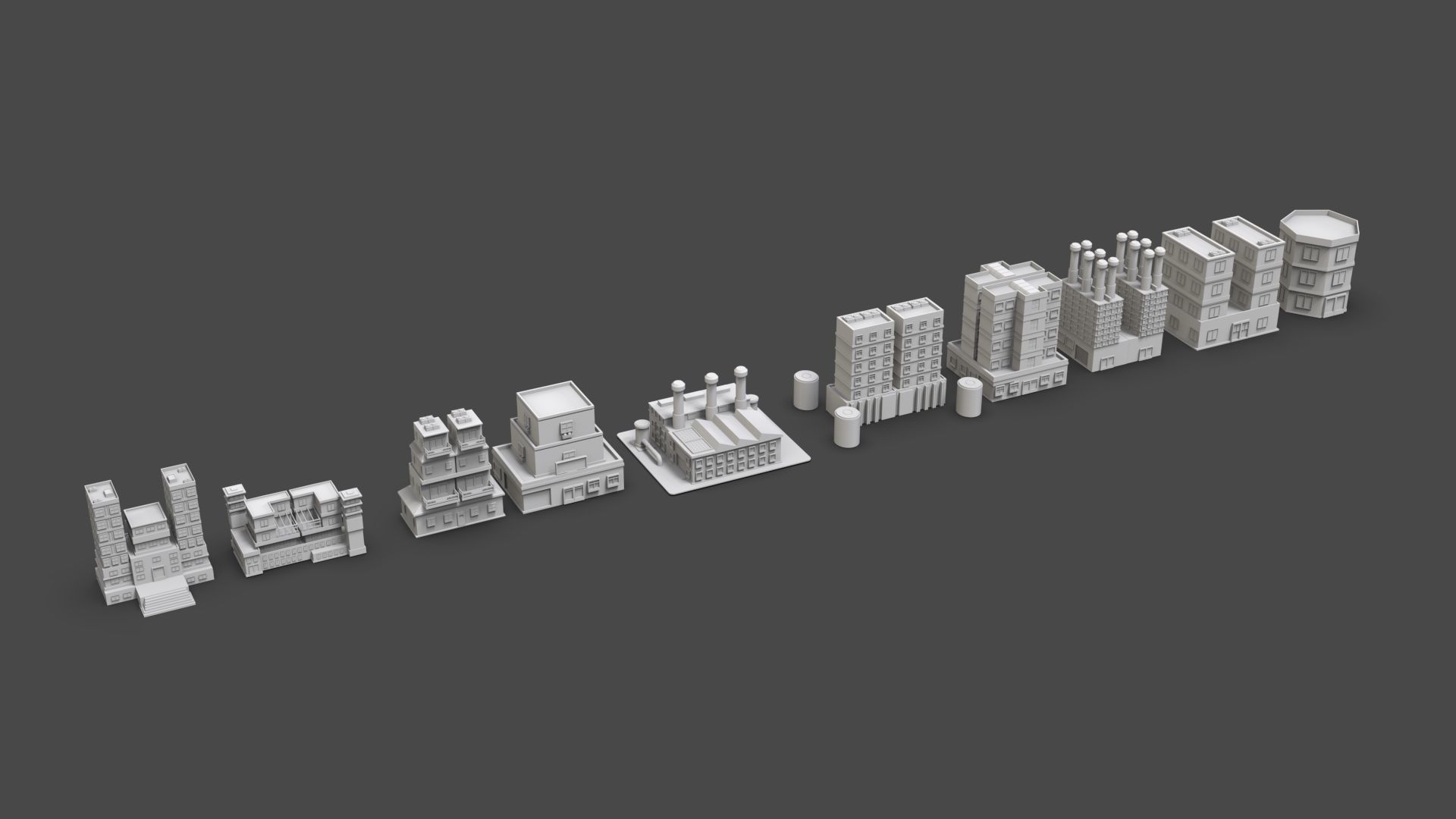 Low Poly City Buildings Pack Of 200 - Game Ready - Untextured  Low-poly 3D model_15