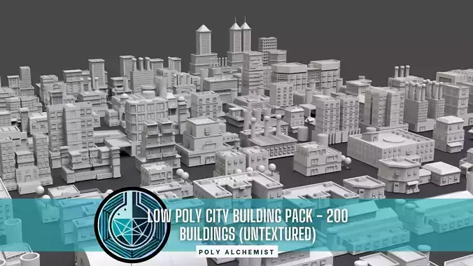 Low Poly City Buildings Pack Of 200 - Game Ready - Untextured  Low-poly 3D model
