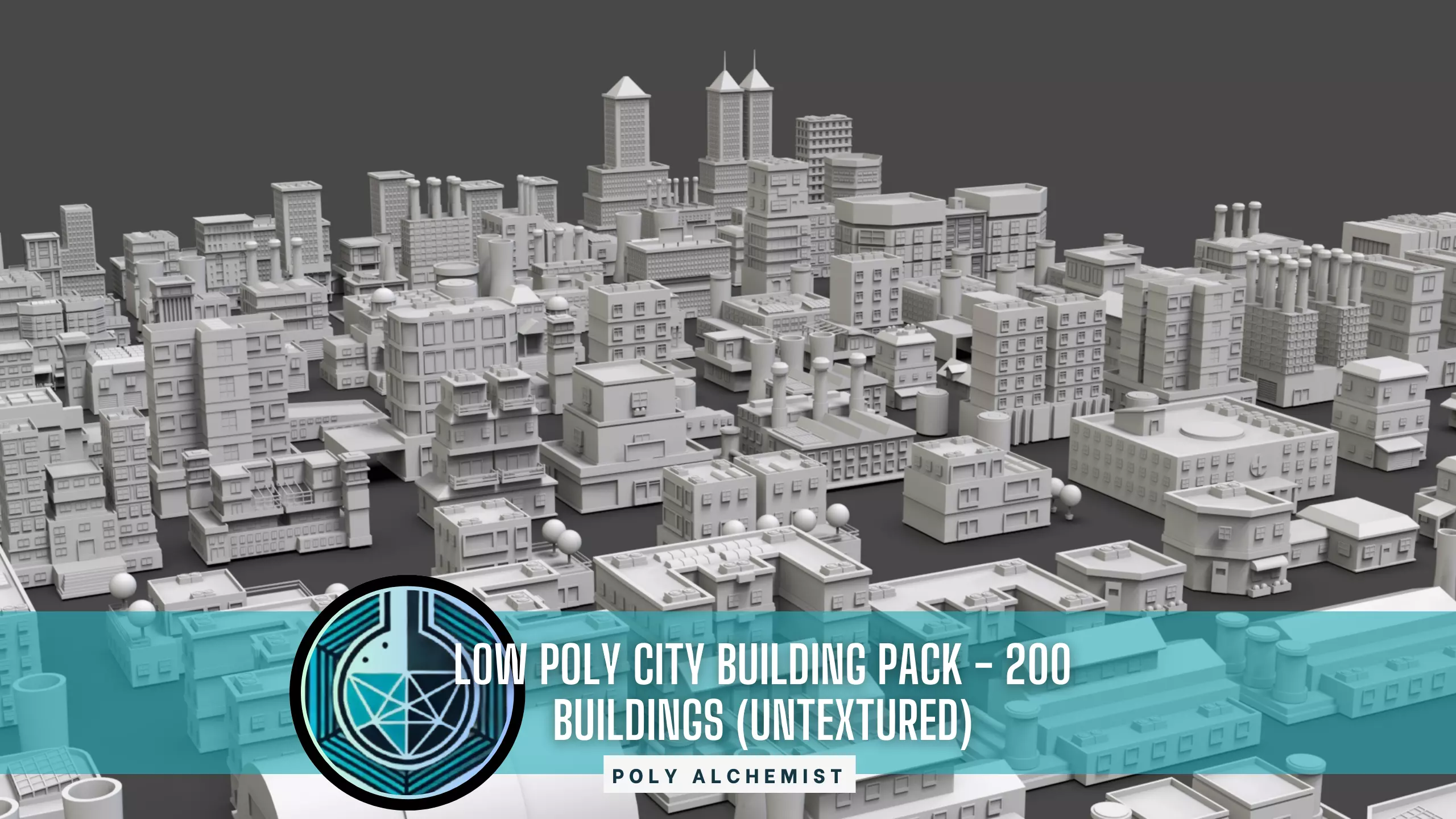 Low Poly City Buildings Pack Of 200 - Game Ready - Untextured  Low-poly 3D model_0