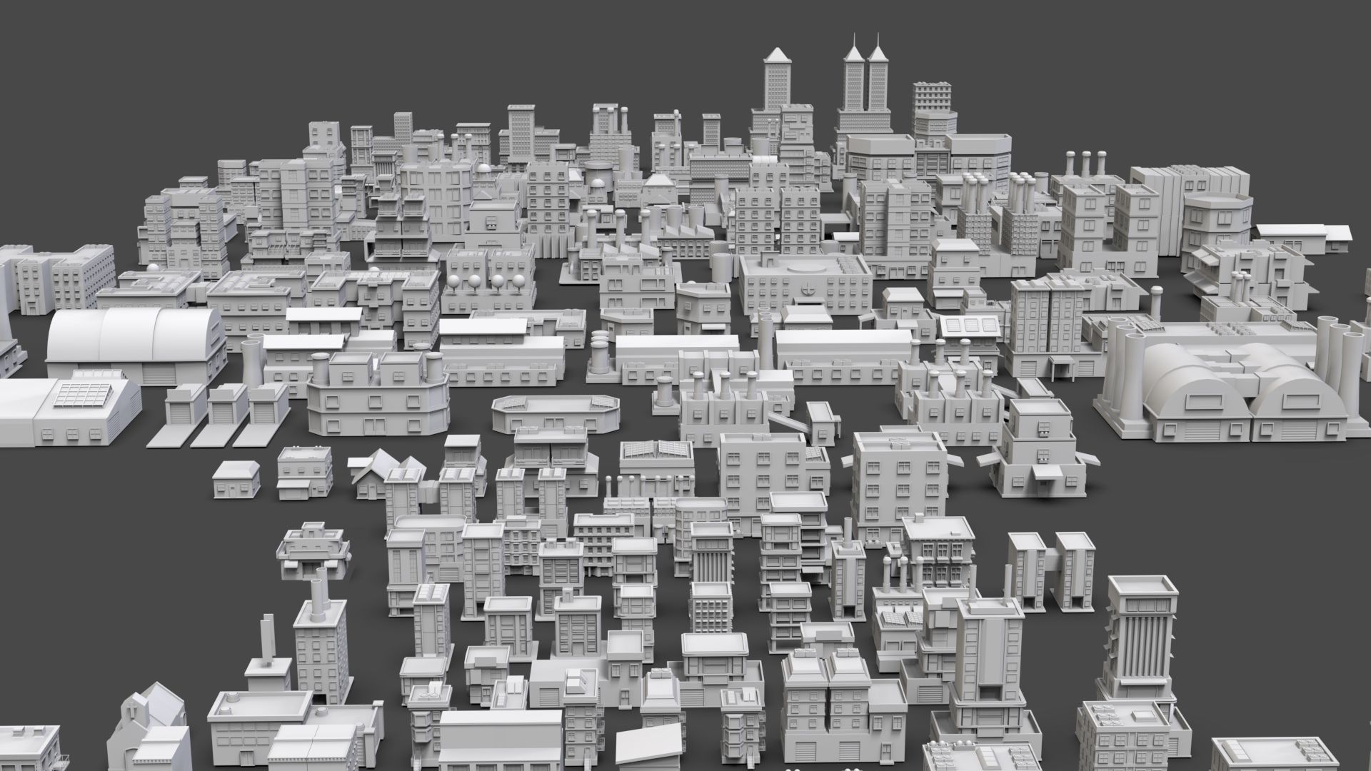 Low Poly City Buildings Pack Of 200 - Game Ready - Untextured  Low-poly 3D model_62